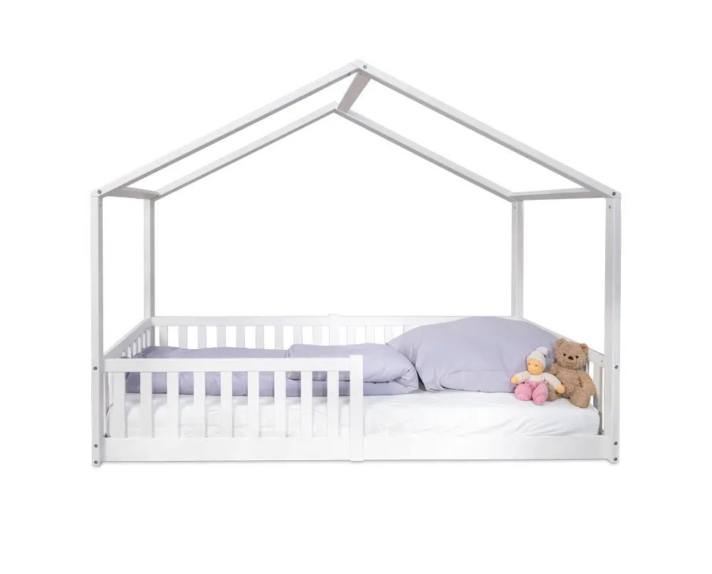 tiSsi® Bodenbett / Hausbett ENNO 90x200 cm Buche weiß inklusive Dach