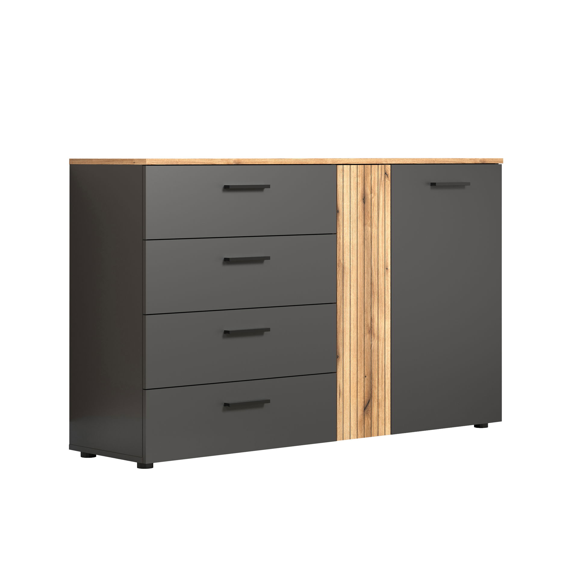 trendteam Esteban Kommode breit Anthrazit Melamin Coast Evoke Oak