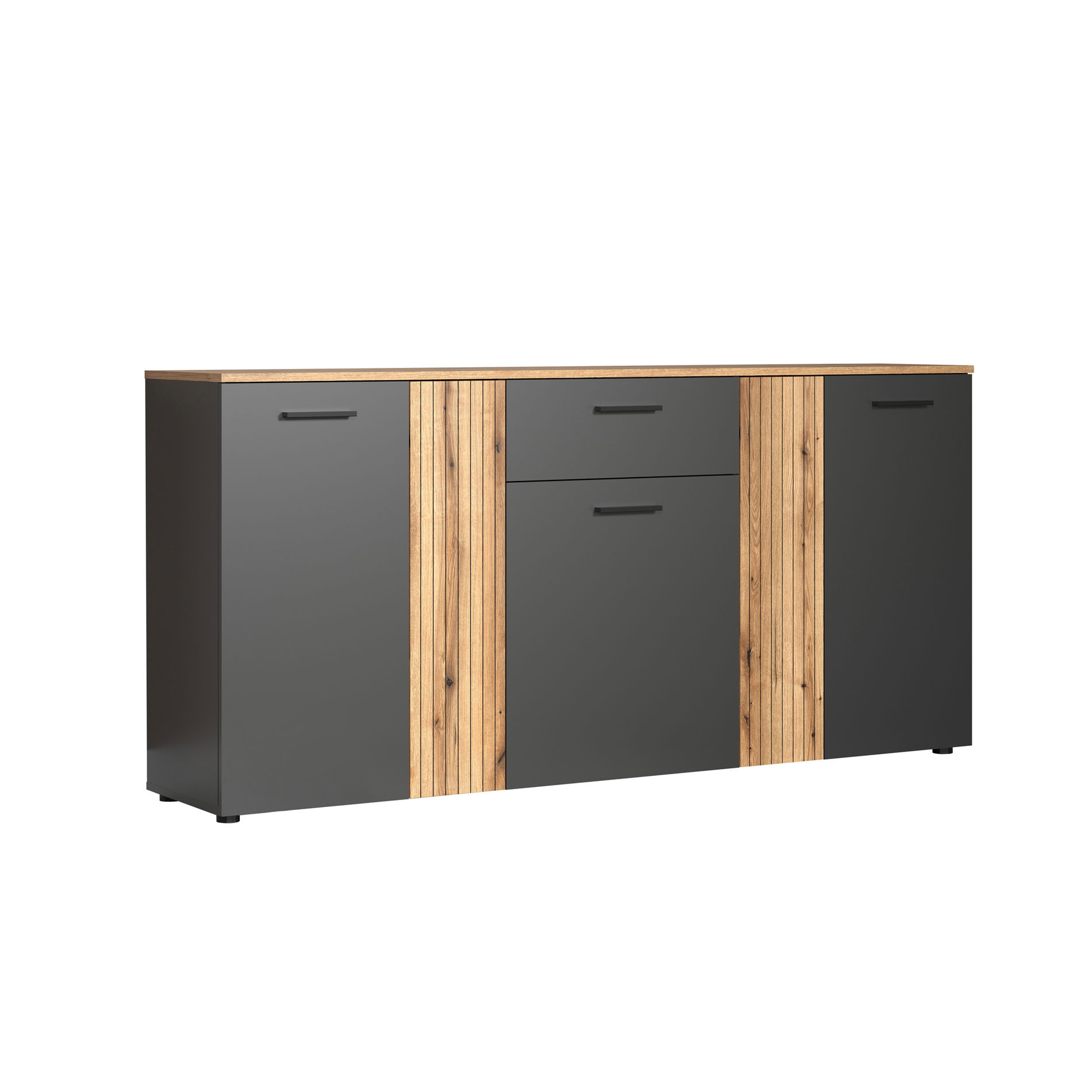 trendteam Esteban Kommode 3-türig Anthrazit Melamin Coast Evoke Oak