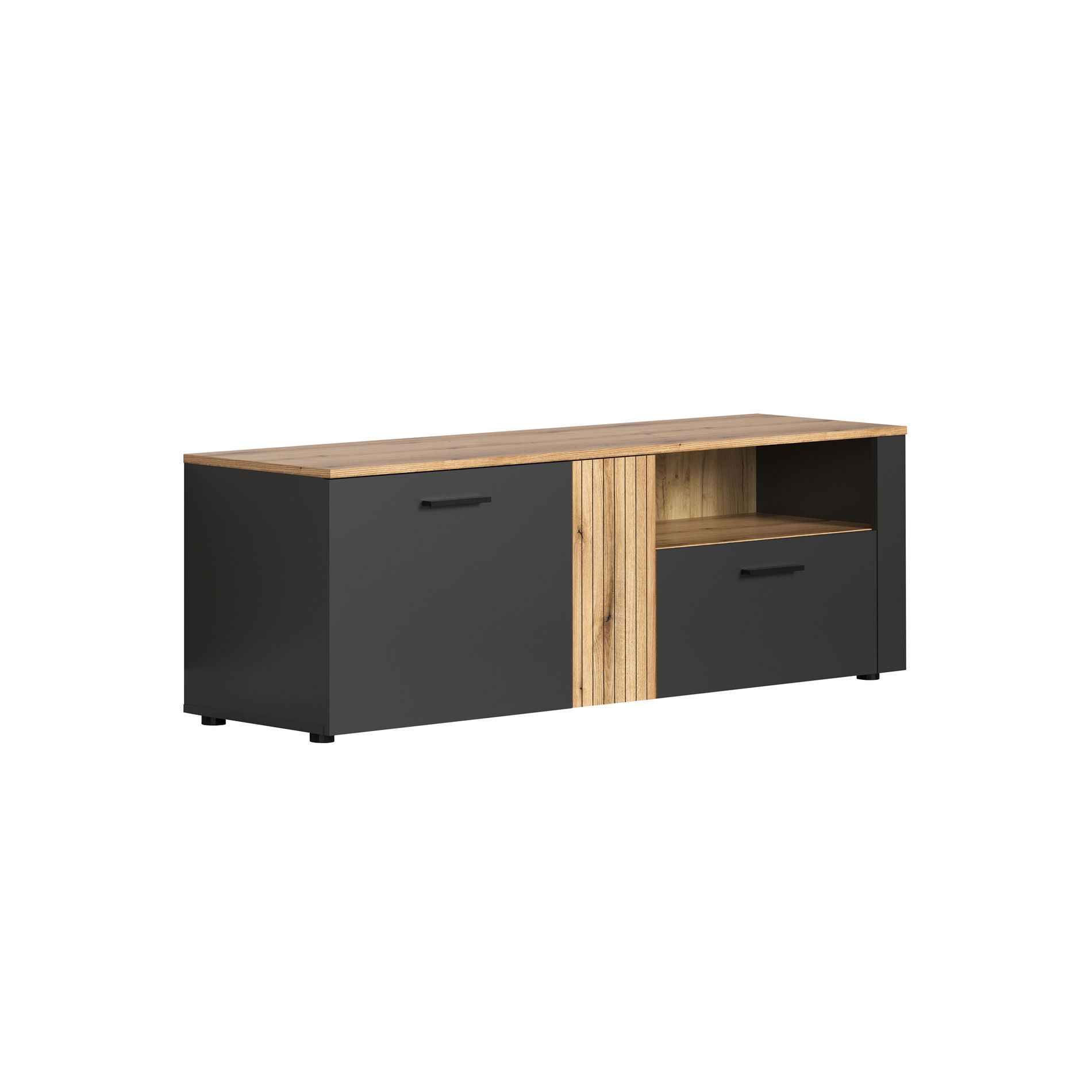 trendteam Esteban TV-Lowboard schmal Anthrazit Melamin Coast Evoke Oak