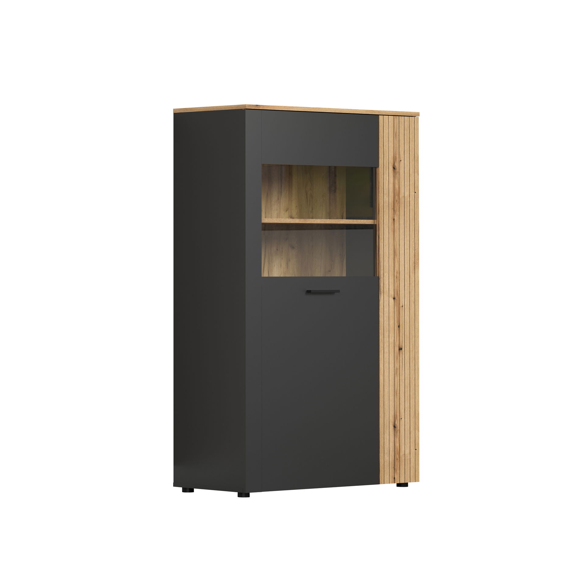 trendteam Esteban Highboard mit Fenster Anthrazit Melamin Coast Evoke Oak