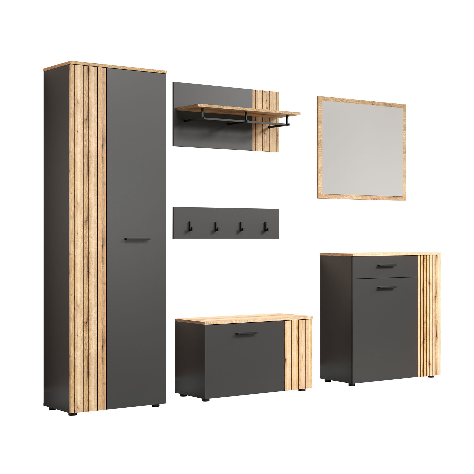 trendteam Esteban Garderobenmöbel-Set Anthrazit Melamin Coast Evoke Oak