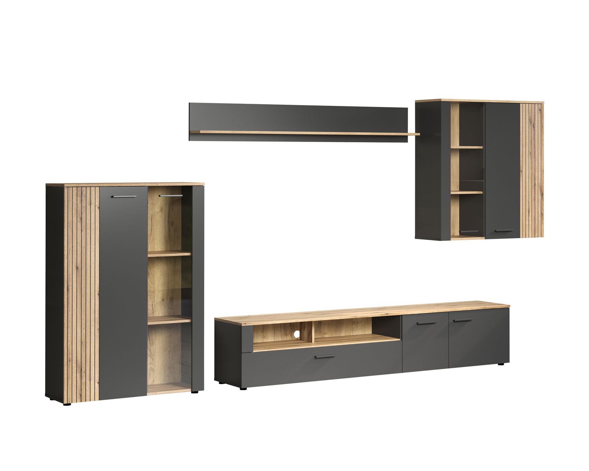 trendteam Esteban Anbauwand 4-teilig Anthrazit Melamin Coast Evoke Oak