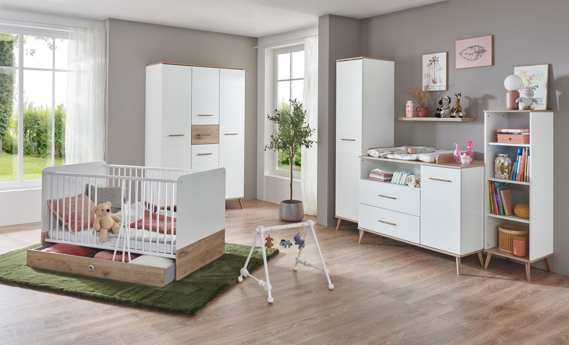 Wimex Fehmarn Babyzimmer 3-teilig Schrank 3-türig Weiss / Viking Oak Nachbildung