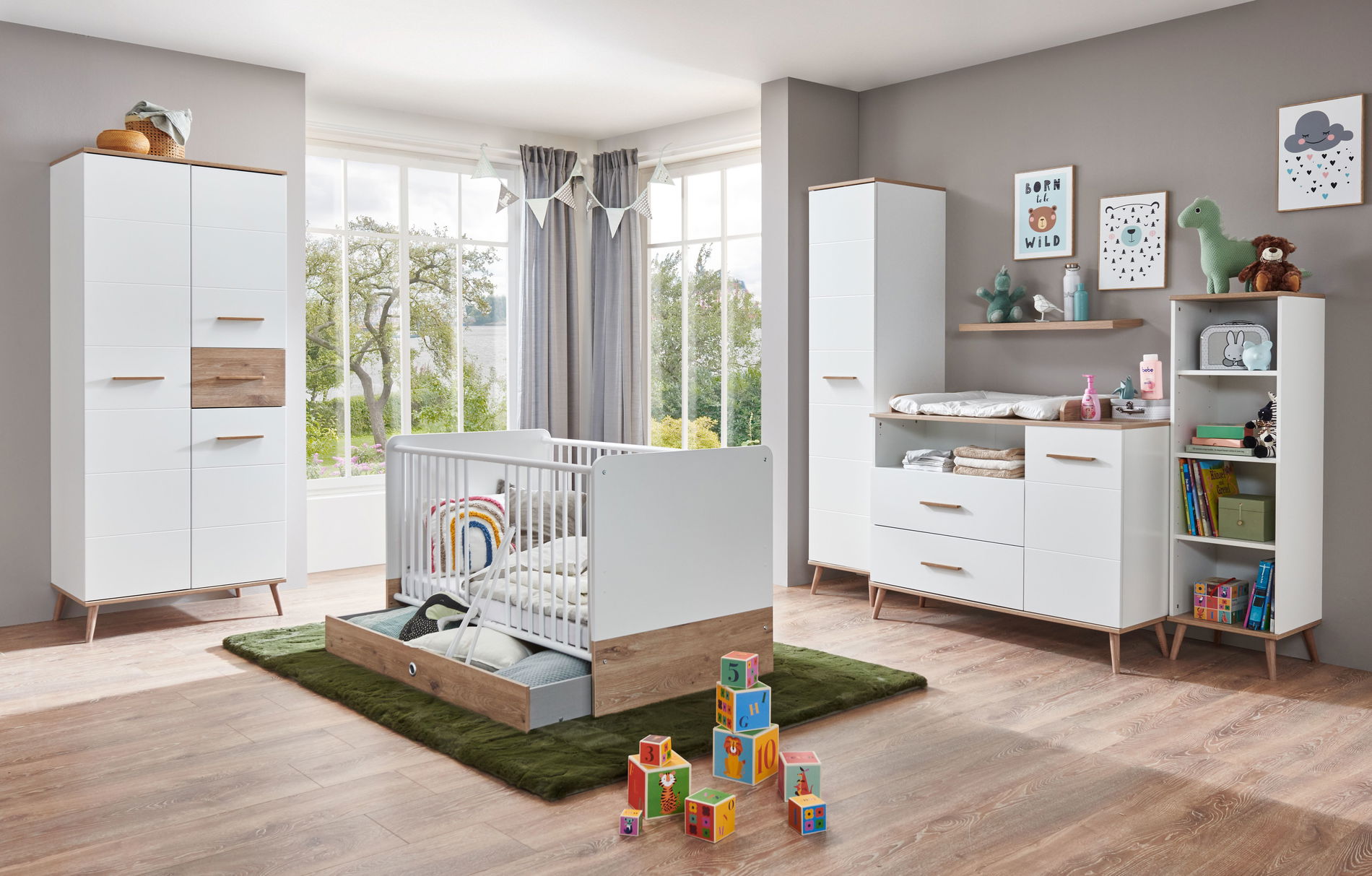 Wimex Fehmarn Babyzimmer 3-teilig Schrank 2-türig Weiss / Viking Oak Nachbildung