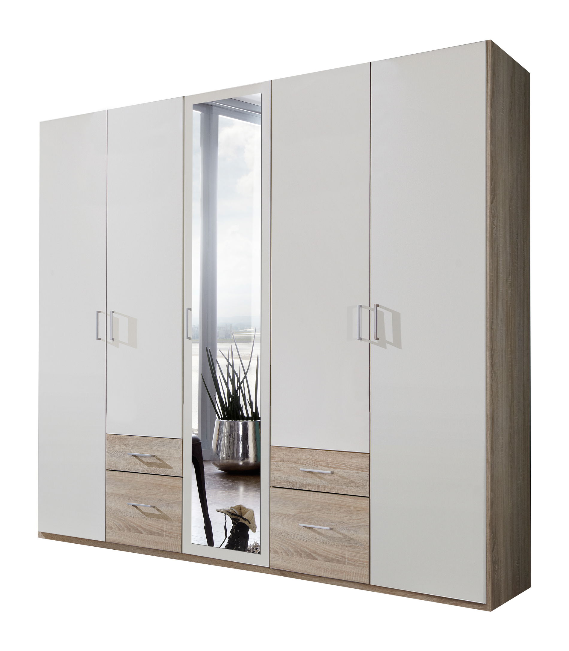 Wimex Freiburg Drehtürenschrank 225CM Eiche Saegerau Nachbildung / Weiss