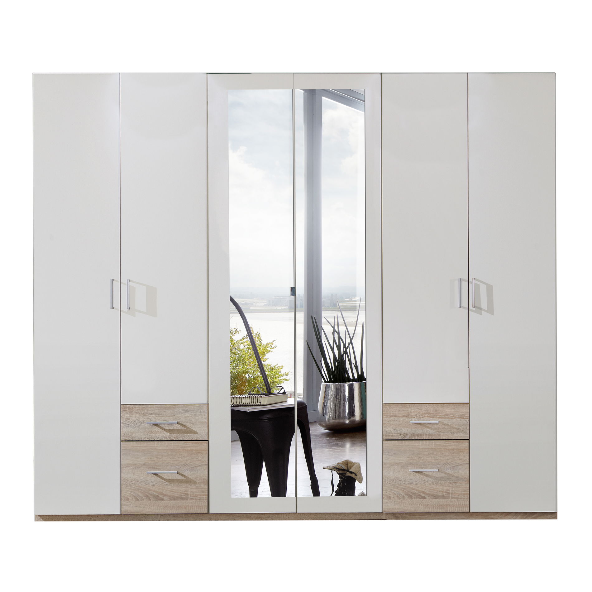 Wimex Freiburg Drehtürenschrank 270CM Eiche Saegerau Nachbildung / Weiss