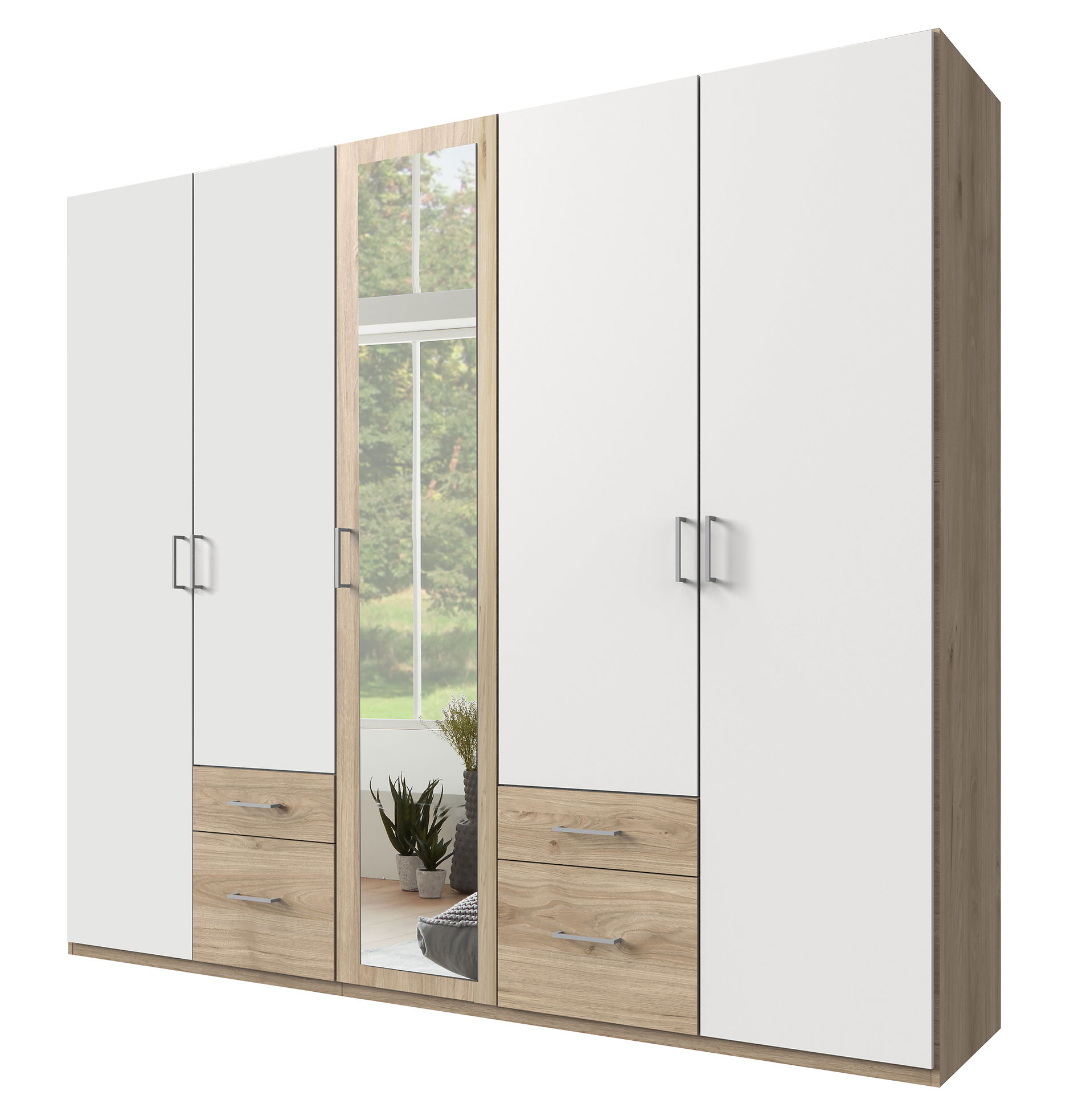 Wimex Freiburg Drehtürenschrank 225CM Weiss / Hickory Oak Nb