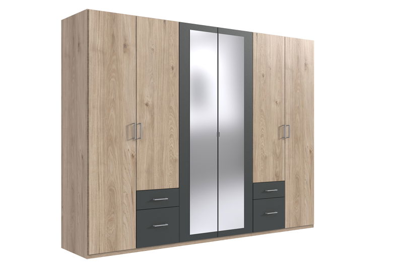 Wimex Freiburg Drehtürenschrank 270CM Hickory Oak / Graphit Wimex Freiburg Drehtürenschrank 270CM Hickory Oak / Graphit