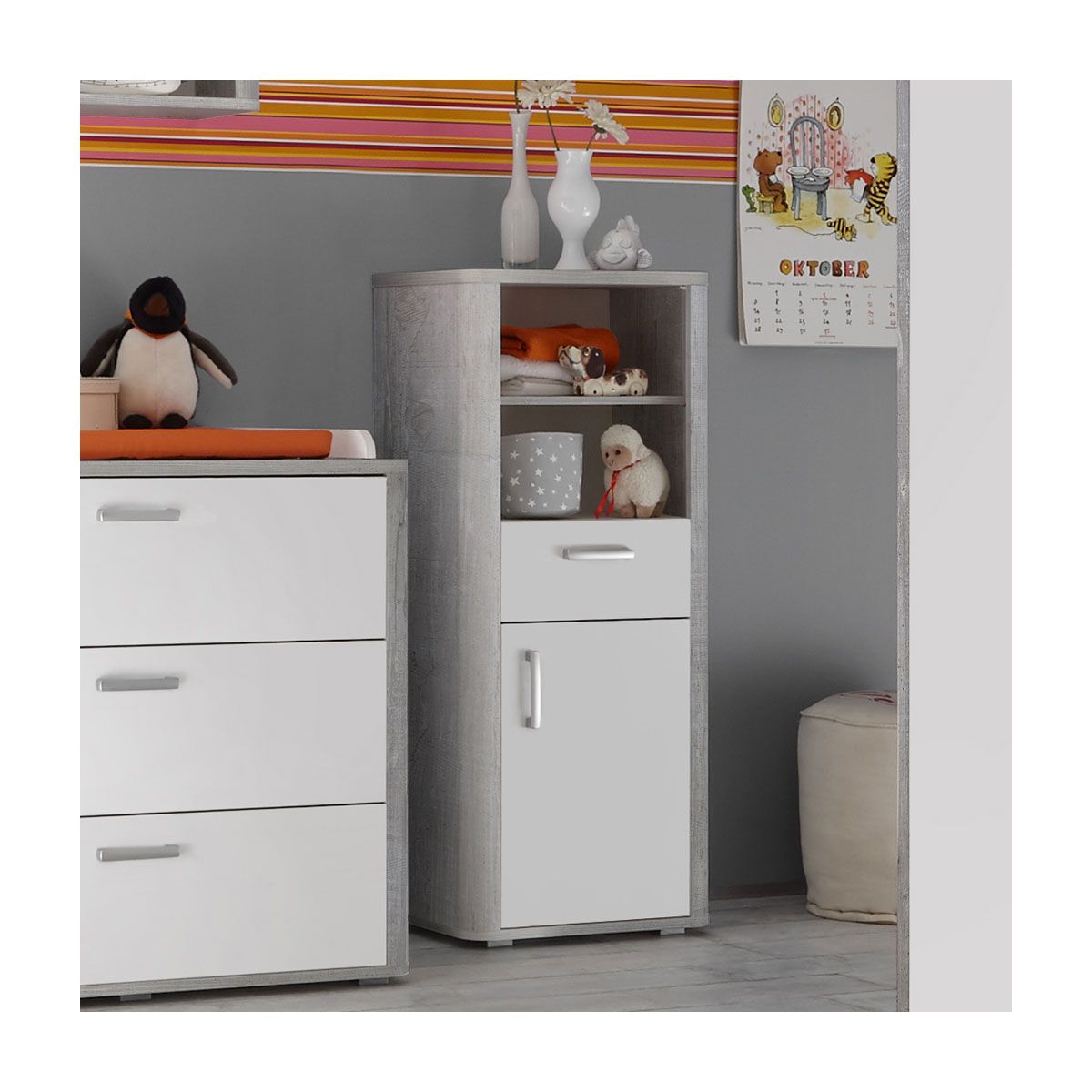 Mäusbacher Frieda Beistellschrank vintage Wood Grey / weiß matt