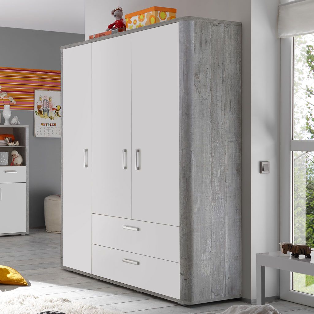 Mäusbacher Frieda Kleiderschrank vintage wood grey weiß | 3-türig