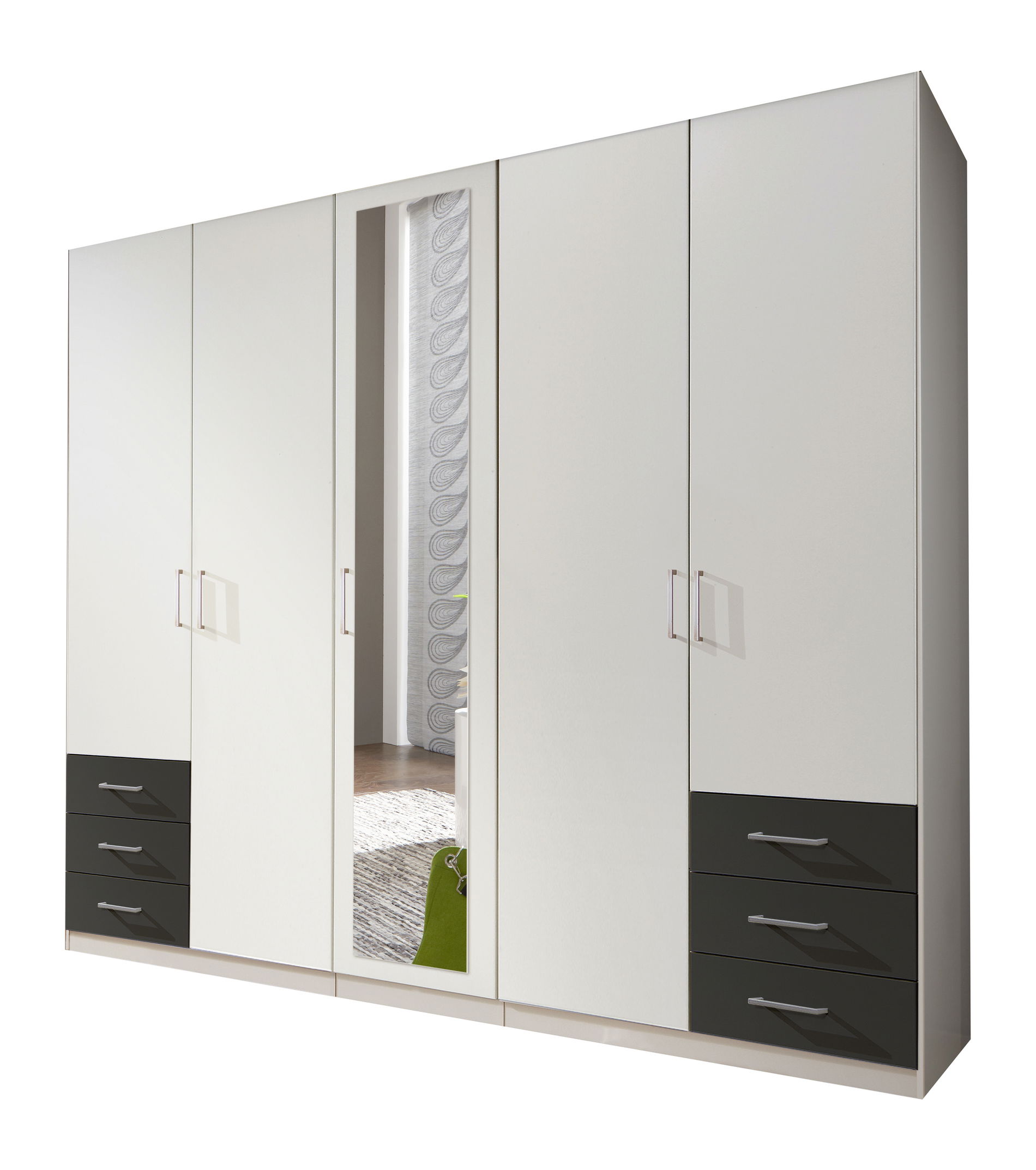 Wimex Fügen Kleiderschrank 225 cm 1 Spiegel Weiß/Grafit