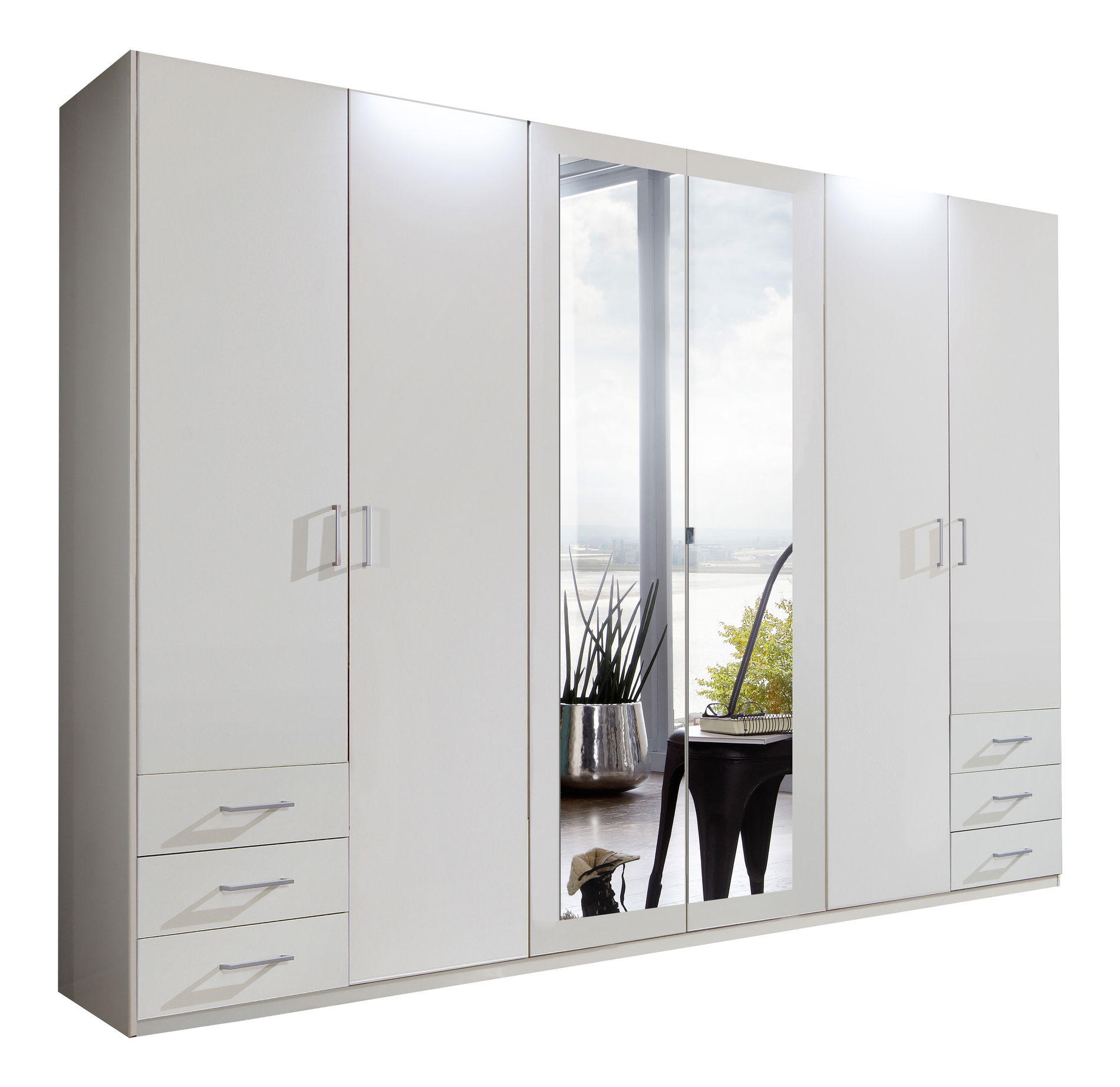 Wimex Fügen Kleiderschrank 270 cm 2 Spiegel Weiß