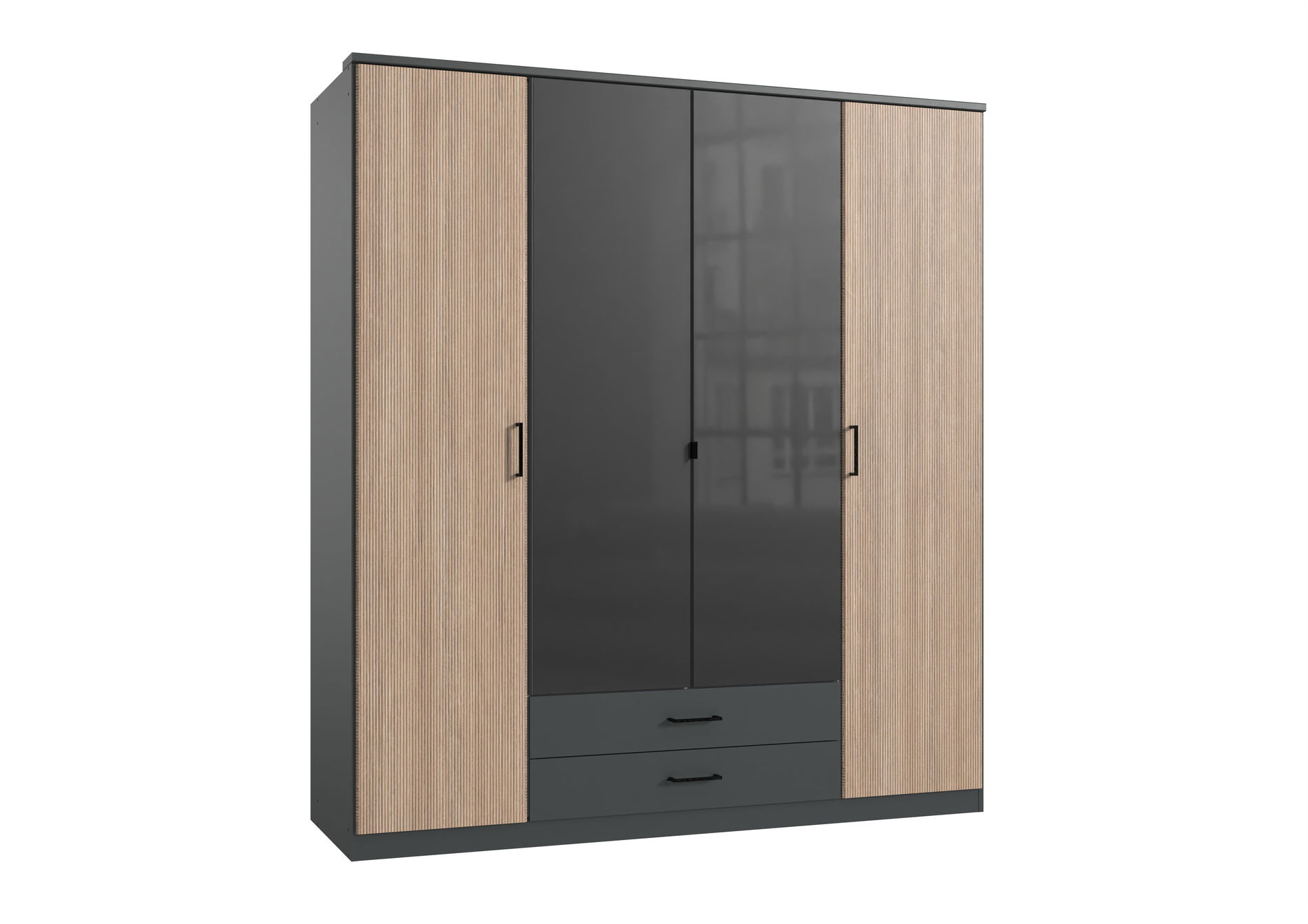 Wimex Fulda Kleiderschrank 180 cm Grafit/Multiplex-Optik/Glas
