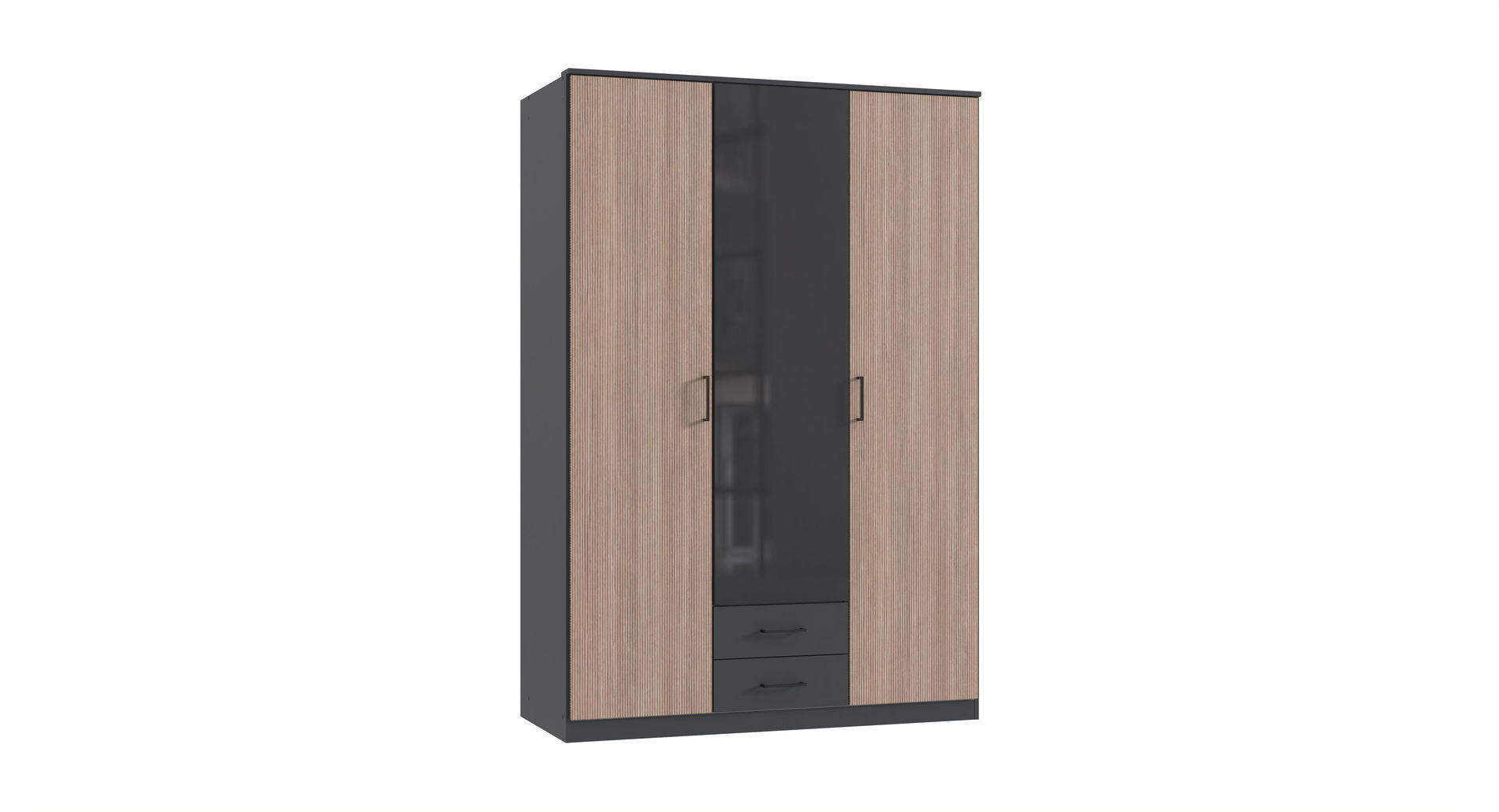 Wimex Fulda Kleiderschrank 135 cm Grafit/Multiplex-Optik/Glas