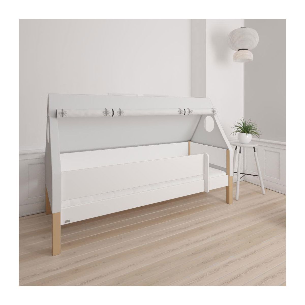 Manis-h Hausbett FULLA 90x200 cm Pfosten Buche incl. Dachgiebel & Textilien - 22 Farben wählbar