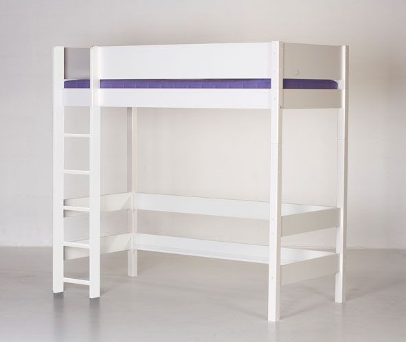 Manis-h Hochbett GEFION 90x200 cm einfarbig Höhe 193 cm - 22 Farben wählbar ( Farbe Bett: Snow White / -11, mit Absturzsicherung NORMAL 10400-Farbe, Snow White / -11)