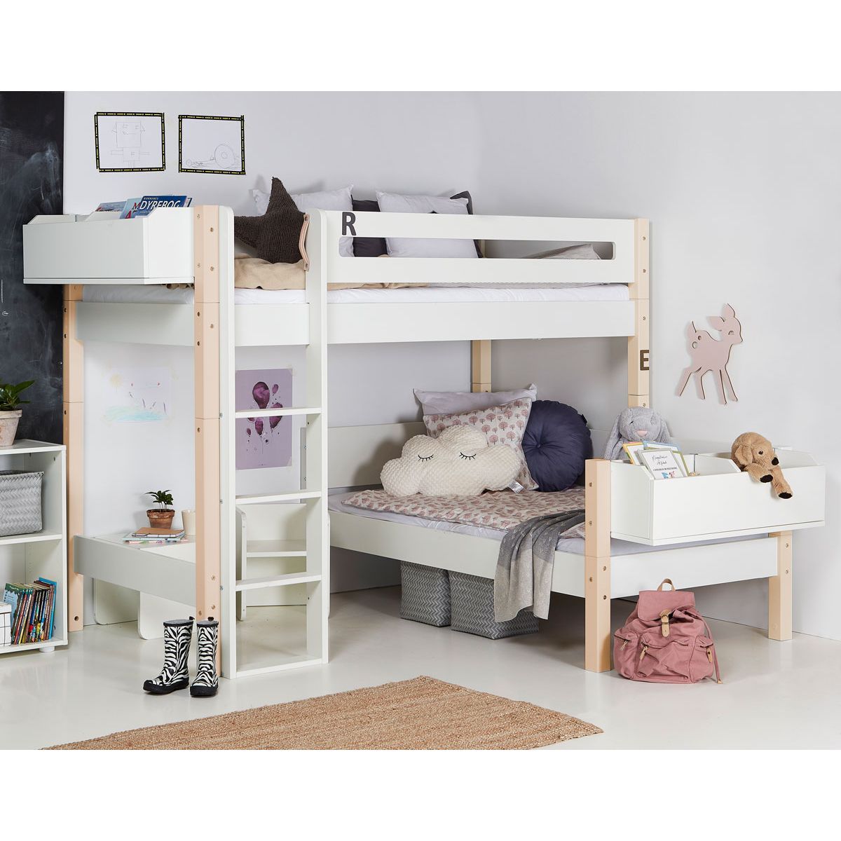 Manis-h Etagenbett GLEN Pfosten Buche flexibles Kombibett - 22 Farben wählbar