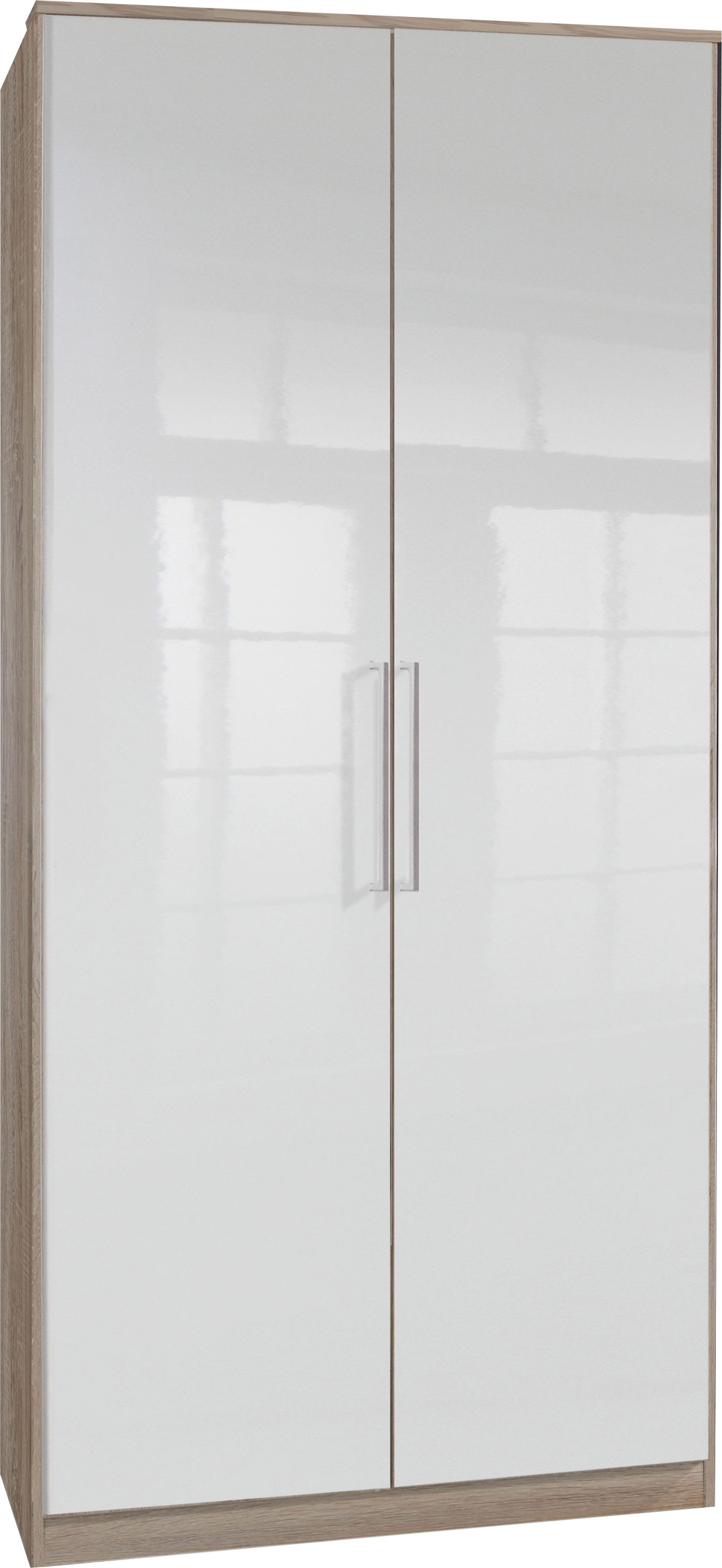 Wimex Greven Kleiderschrank 2T Hochglanz Lack Weiß/Eiche sägerau-Nachbildung