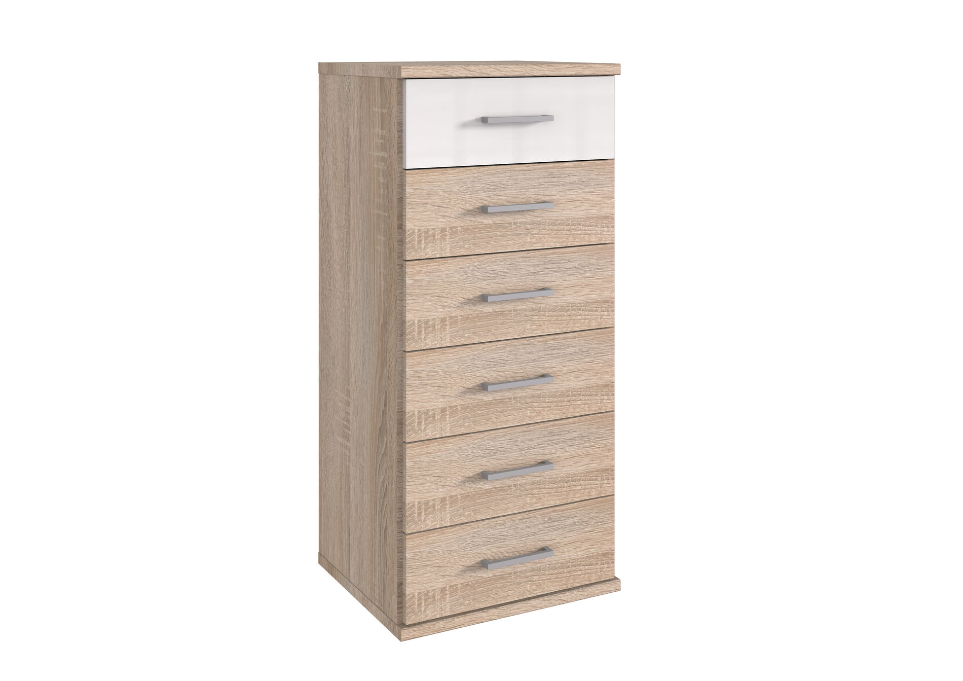 Wimex Greven Schubkastenkommode 6S Hochglanz Lack Weiß/Eiche sägerau-Nachbildung