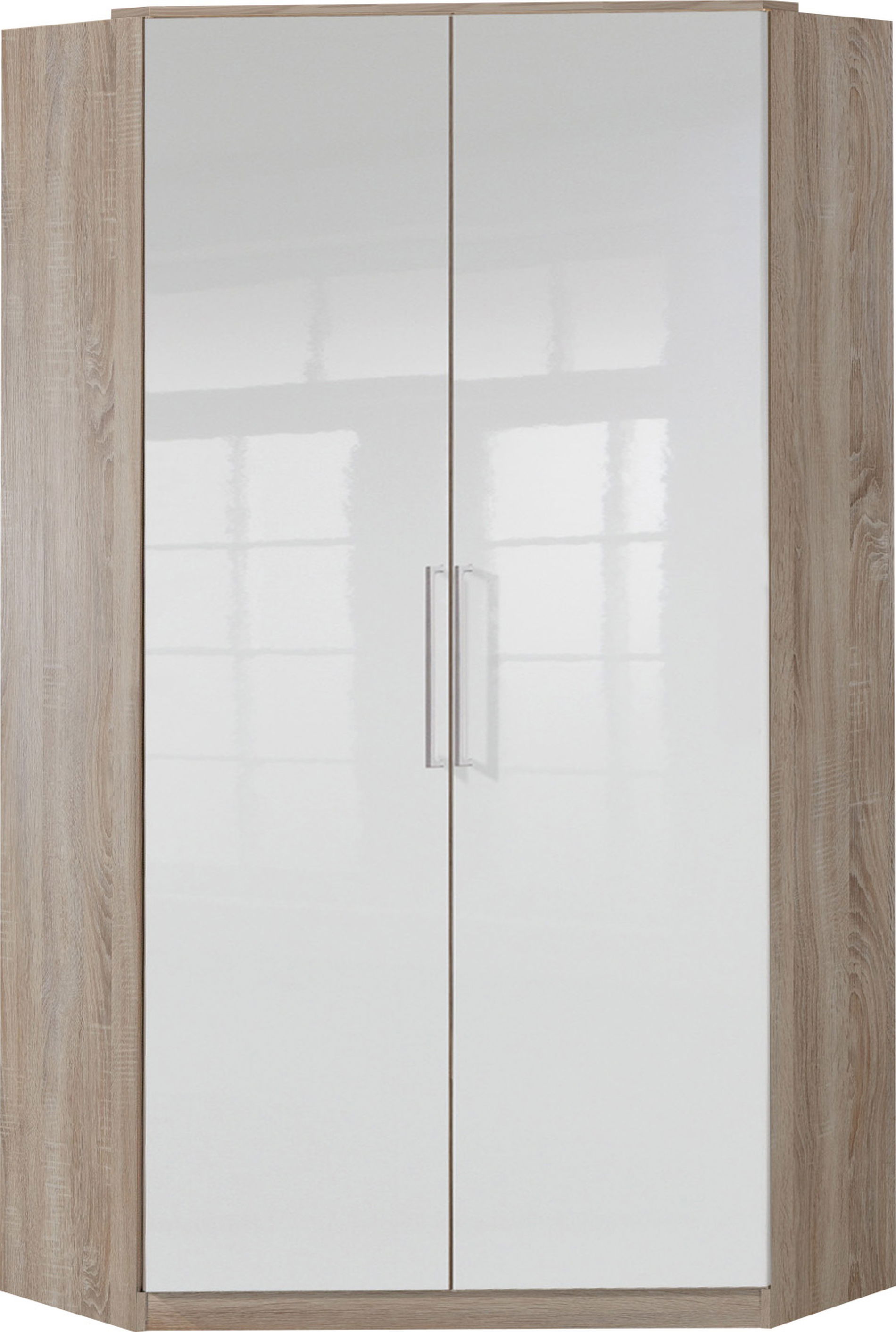 Wimex Greven Eckschrank Hochglanz Lack Weiß/Eiche sägerau-Nachbildung