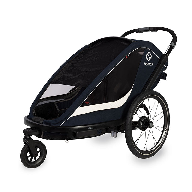Hamax Breeze One Fahrradanhänger Dunkelblau / Weiß inkl. Deichsel & Buggyrad