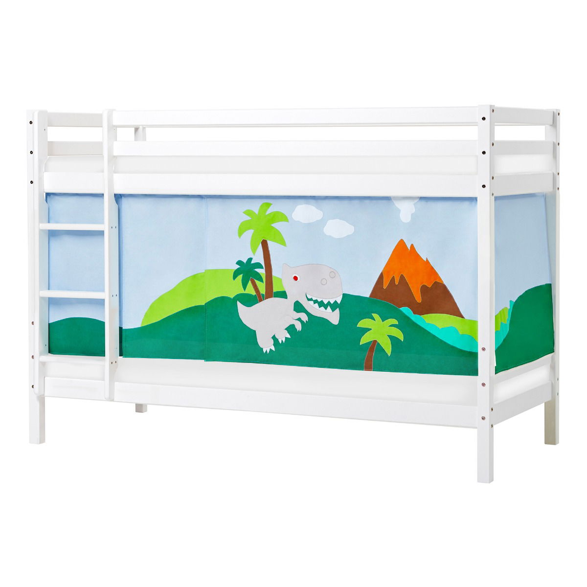 Hoppekids ECO Dream Etagenbett 90x200 (nicht teilbar) mit DINOSAUR Vorhang und ECO Dream-Matratze