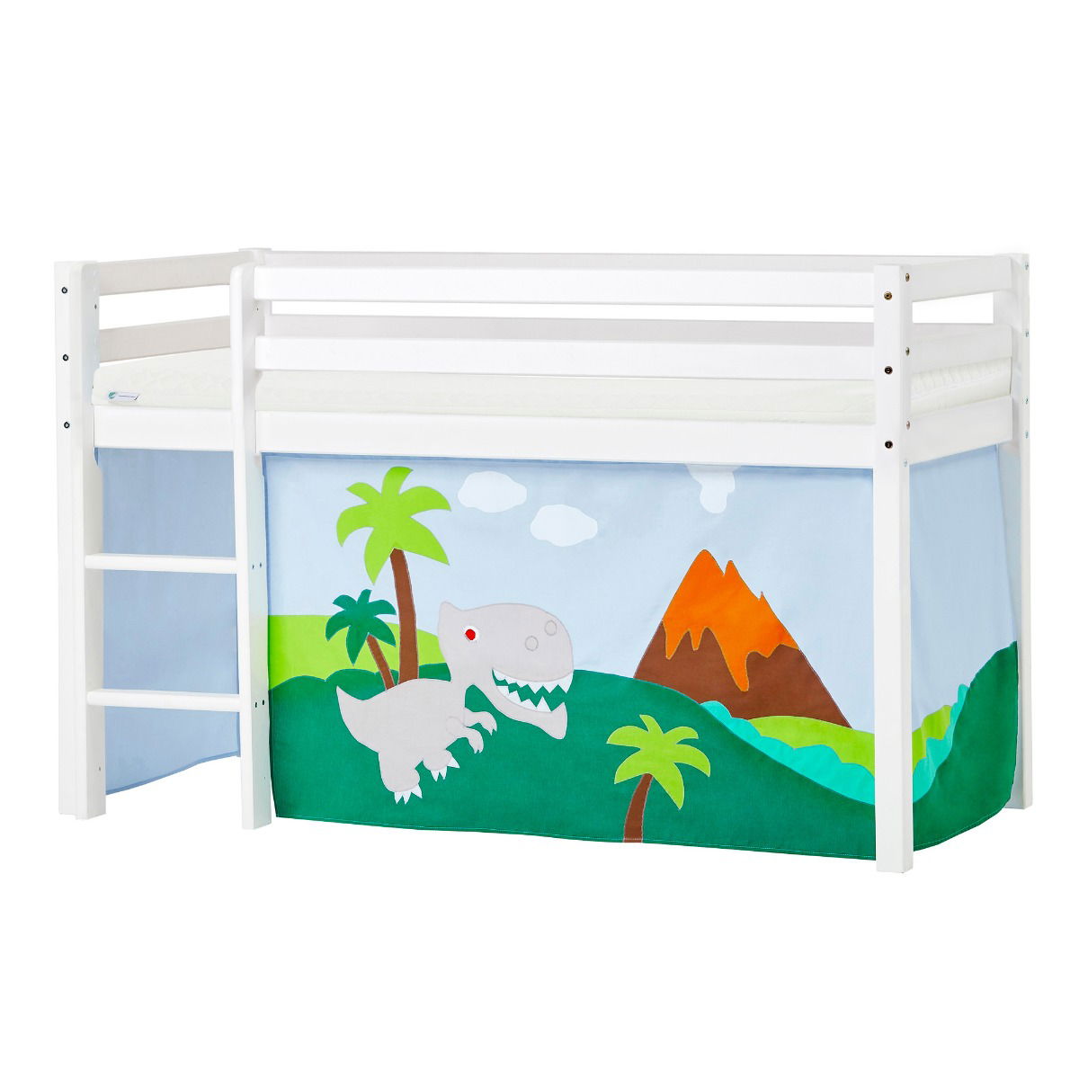 Hoppekids ECO Dream Halbhochbett 70x160 (nicht teilbar) mit DINOSAUR Vorhang und ECO Dream-Matratze