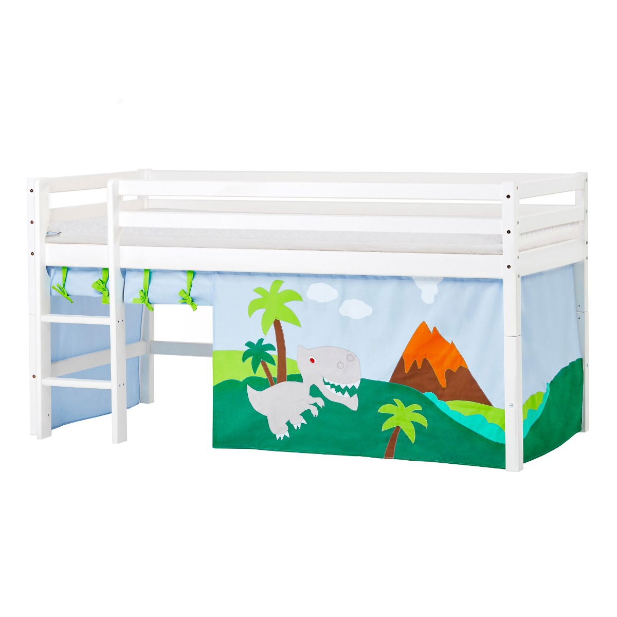 Hoppekids ECO Dream Halbhochbett 90x200 cm mit DINOSAUR Vorhang und ECO Dream-Matratze