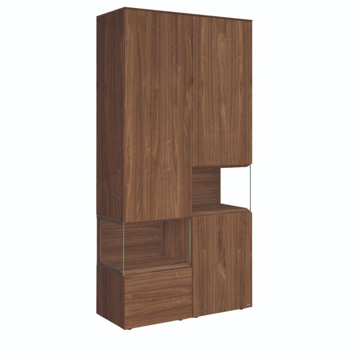 hülsta Neo Wohnwand Vitrine 1 Schubkasten und 3 Türen Kernnussbaum