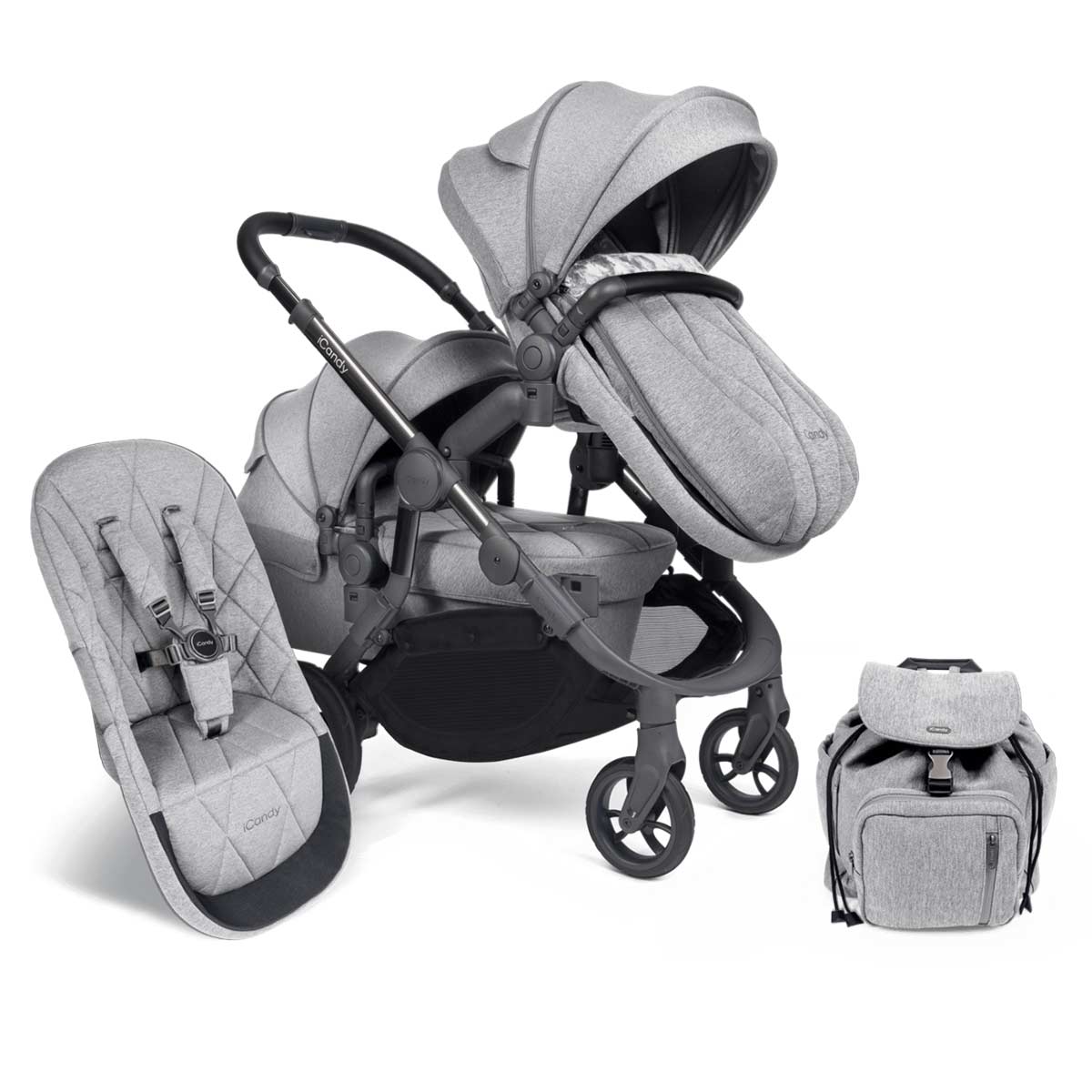 iCandy Orange Double Combo Light Slate Marl Geschwisterkinderwagen | inkl. praktischem Zubehör
