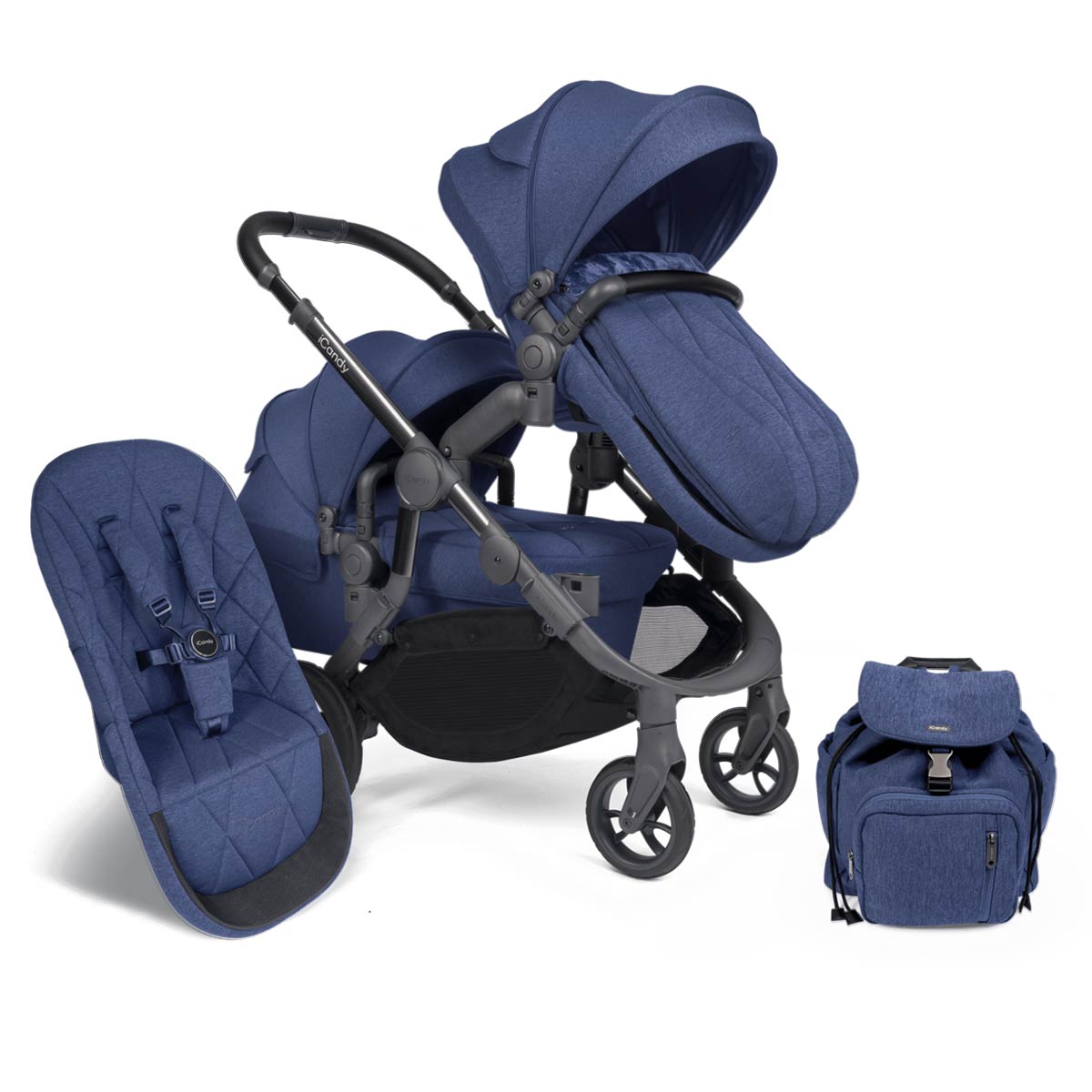 iCandy Orange Double Combo Royal Blue Marl Geschwisterkinderwagen | inkl. praktischem Zubehör