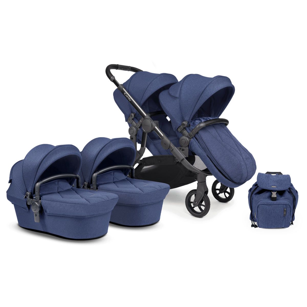 iCandy Orange Twin Combo Royal Blue Marl Phantom Zwillingskinderwagen | inkl. praktischem Zubehör