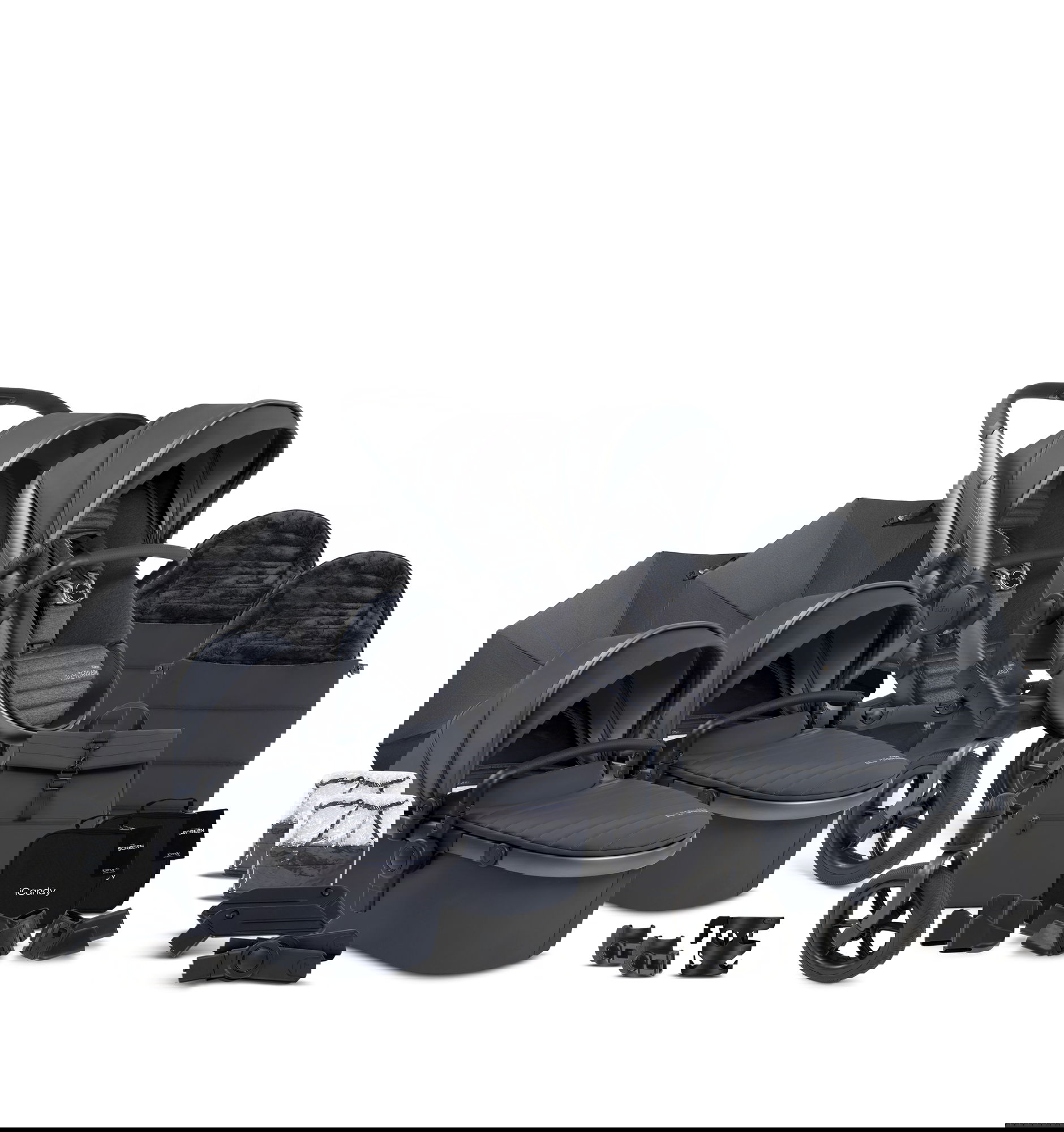 iCandy Peach All Terrain Storm Twin Complete Bundle Grey mit Wickeltasche