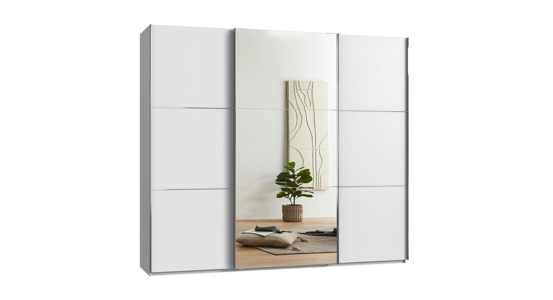 Wimex indiana A Schwebetürenschrank 250 cm Spiegel Weiß/Edelstahl-farbig