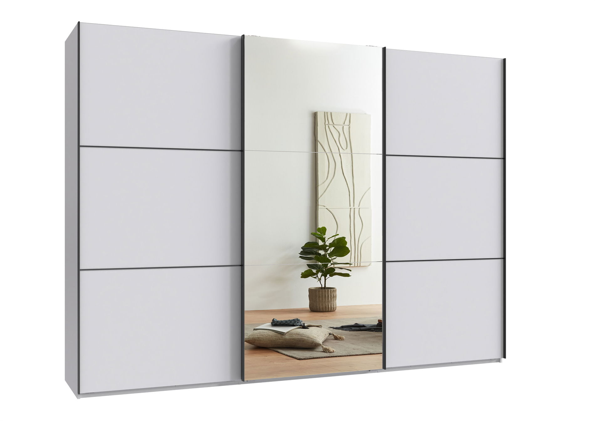 Wimex indiana A Schwebetürenschrank 300 cm Spiegel Weiß/Schwarz