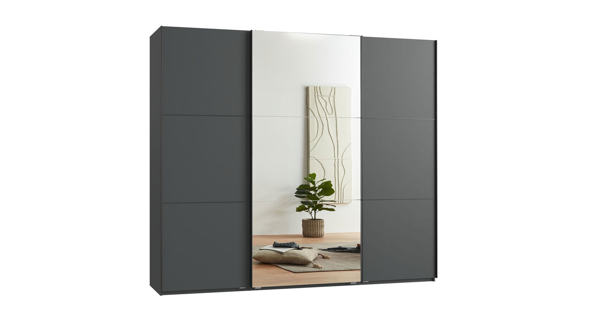 Wimex indiana A Schwebetürenschrank 250 cm Spiegel Grafit/Schwarz