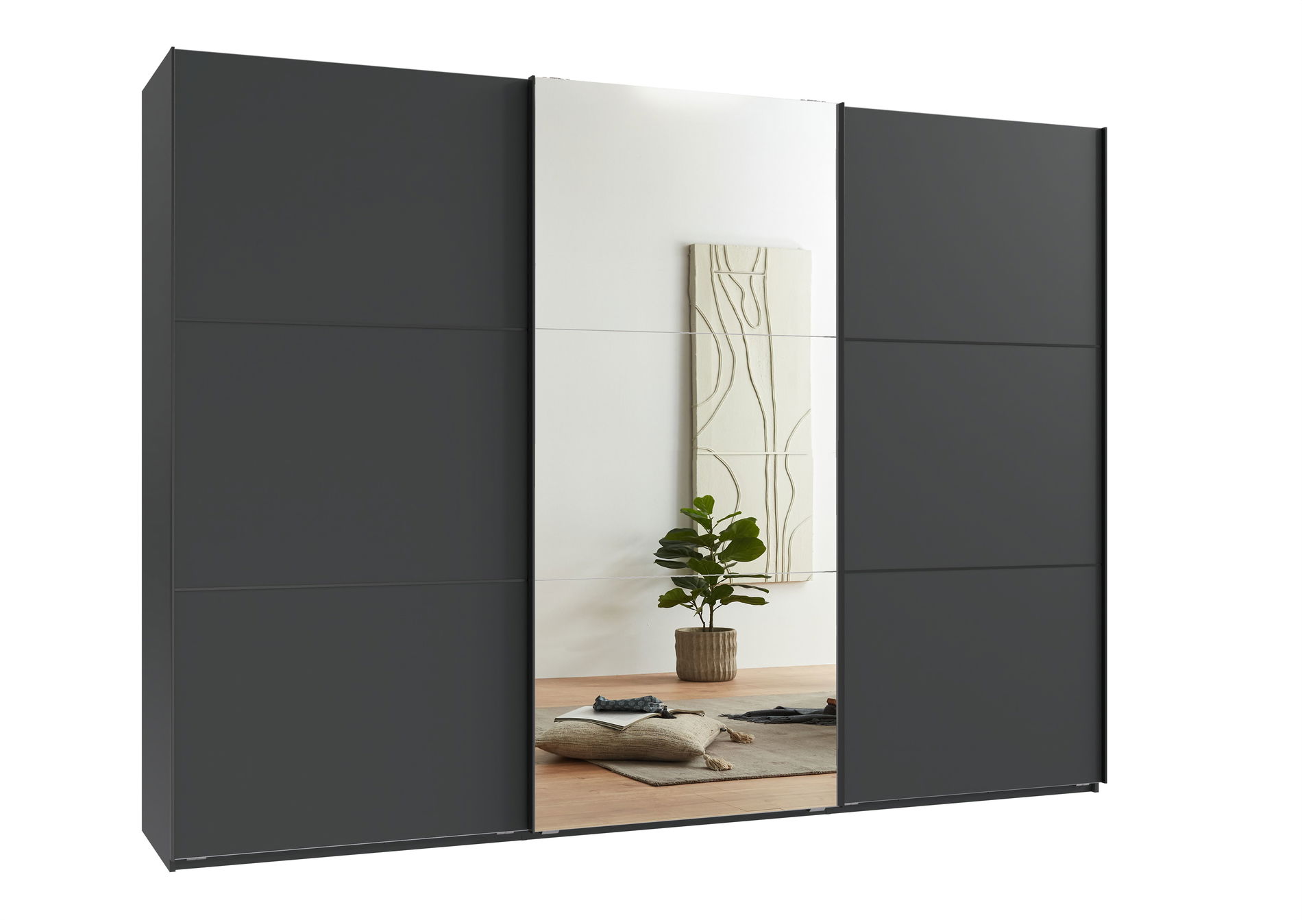 Wimex indiana A Schwebetürenschrank 300 cm Spiegel Grafit/Schwarz