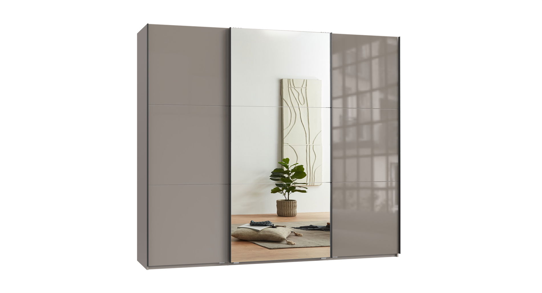 Wimex indiana C Schwebetürenschrank 250 cm Spiegel Saharagrau/Schwarz