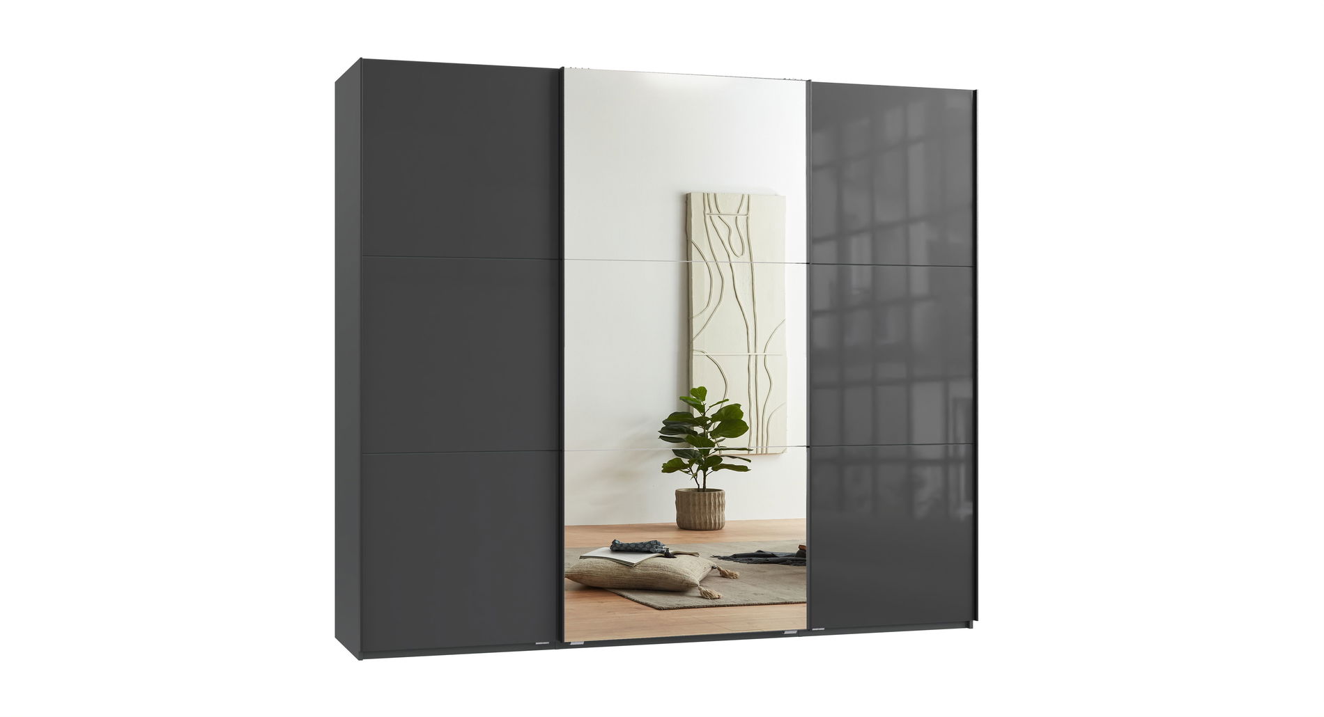 Wimex indiana C Schwebetürenschrank 250 cm Spiegel Grey/Schwarz
