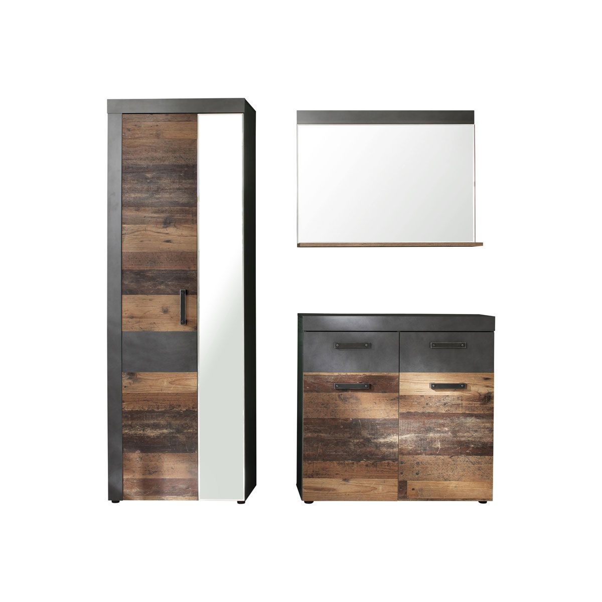 trendteam Indy Garderoben-Set 3-teilig Old Wood / Graphit Grau | Schränke, Spiegel