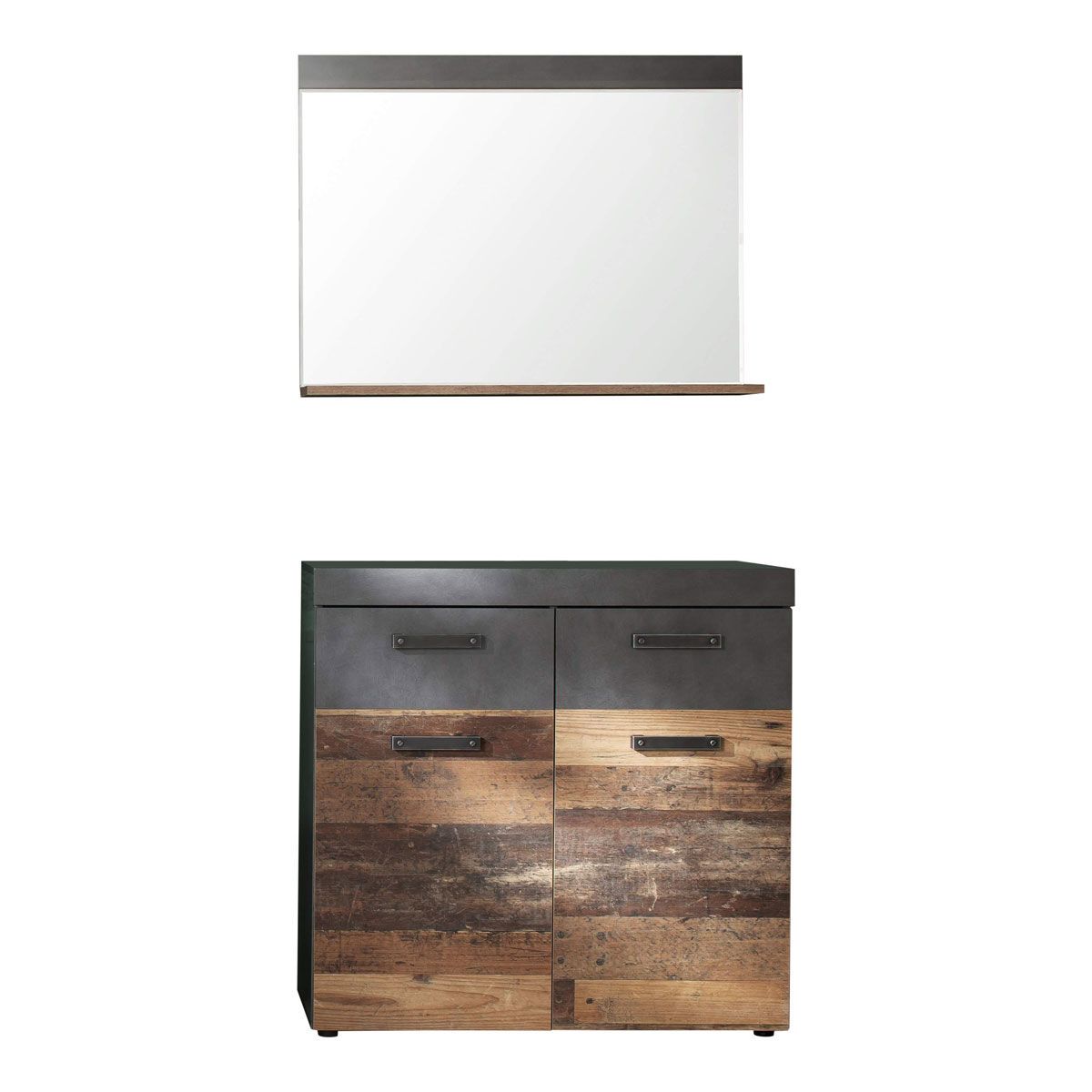 trendteam Indy Garderoben-Set 2-teilig Old Wood / Graphit Grau | Spiegel, Schuhschrank