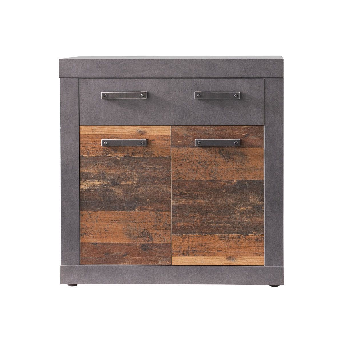 trendteam Indy Kommode 2 Schubkästen, 2 Türen Old Wood / Graphit Grau