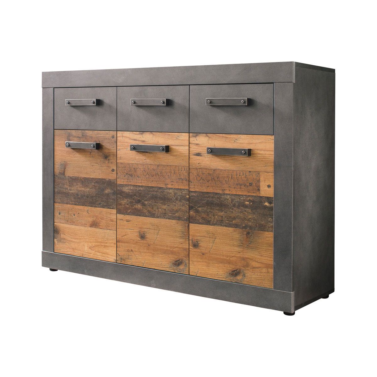 trendteam Indy Kommode 3 Schubkästen, 3 Türen Old Wood / Graphit Grau