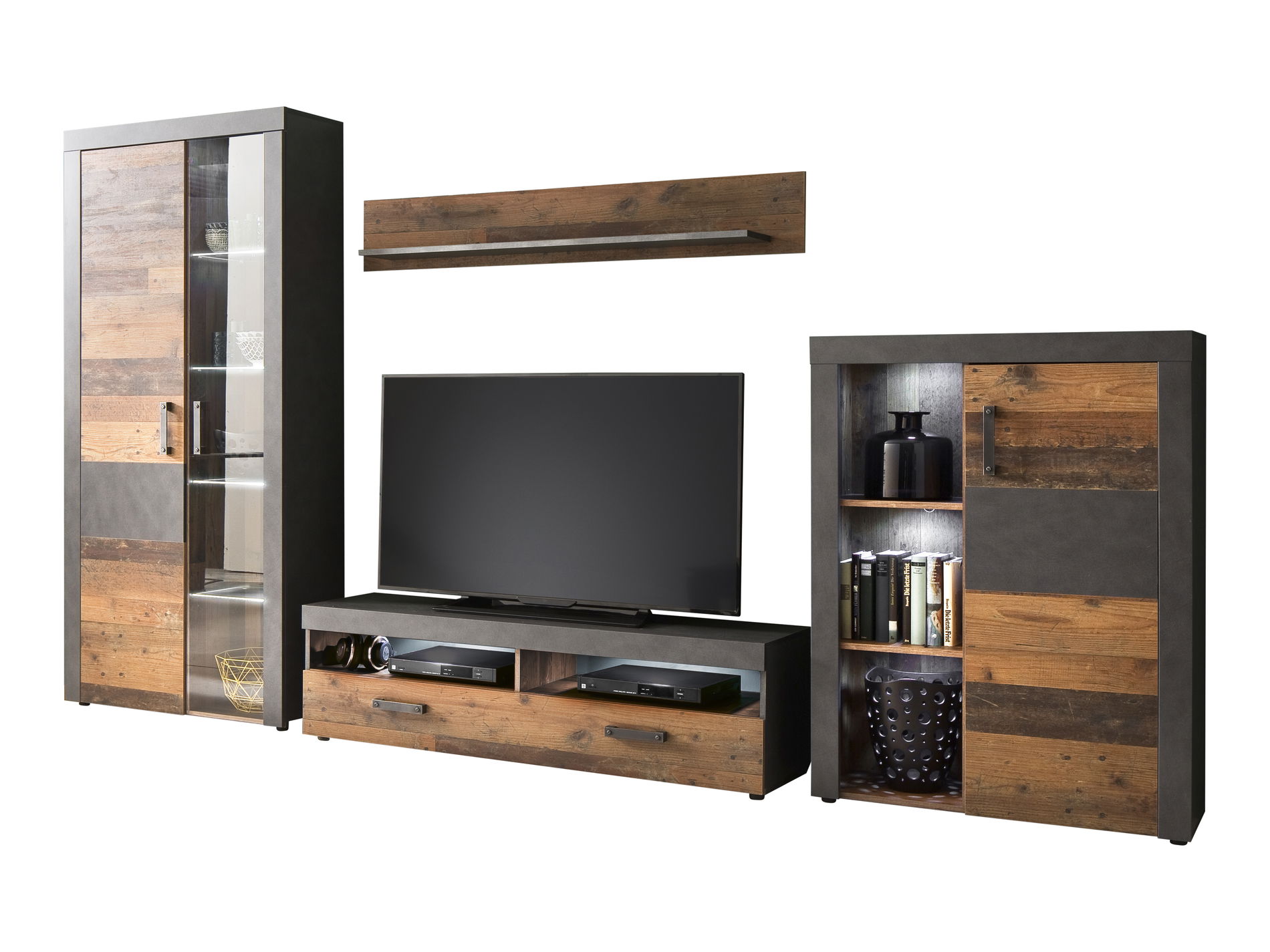 trendteam Anbauwand inkl. Beleuchtung Indy graphit grau