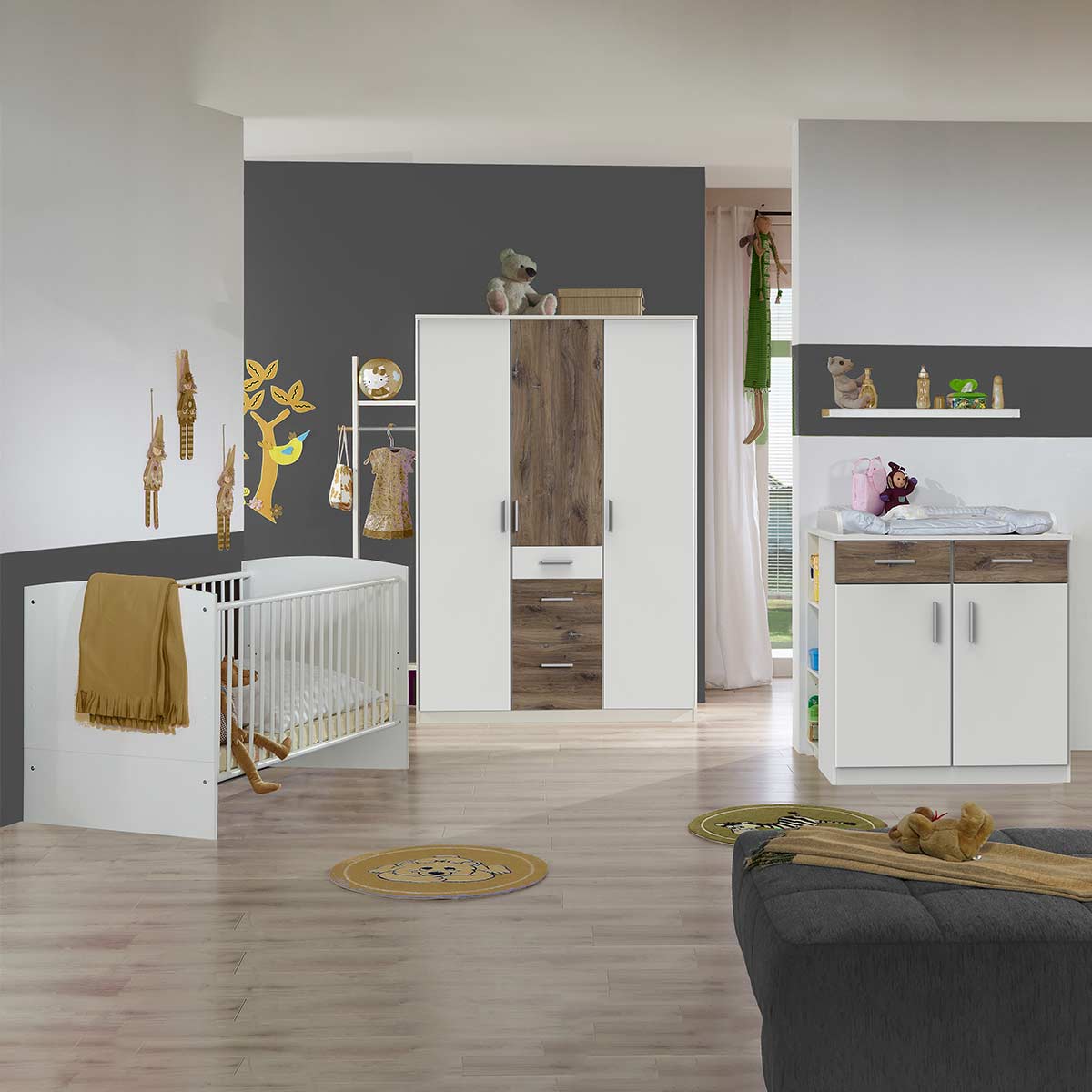 Wimex Joker Babyzimmer 3-teilig Weiß/Flagstaff-Eiche Dekor Kleiderschrank 135 cm