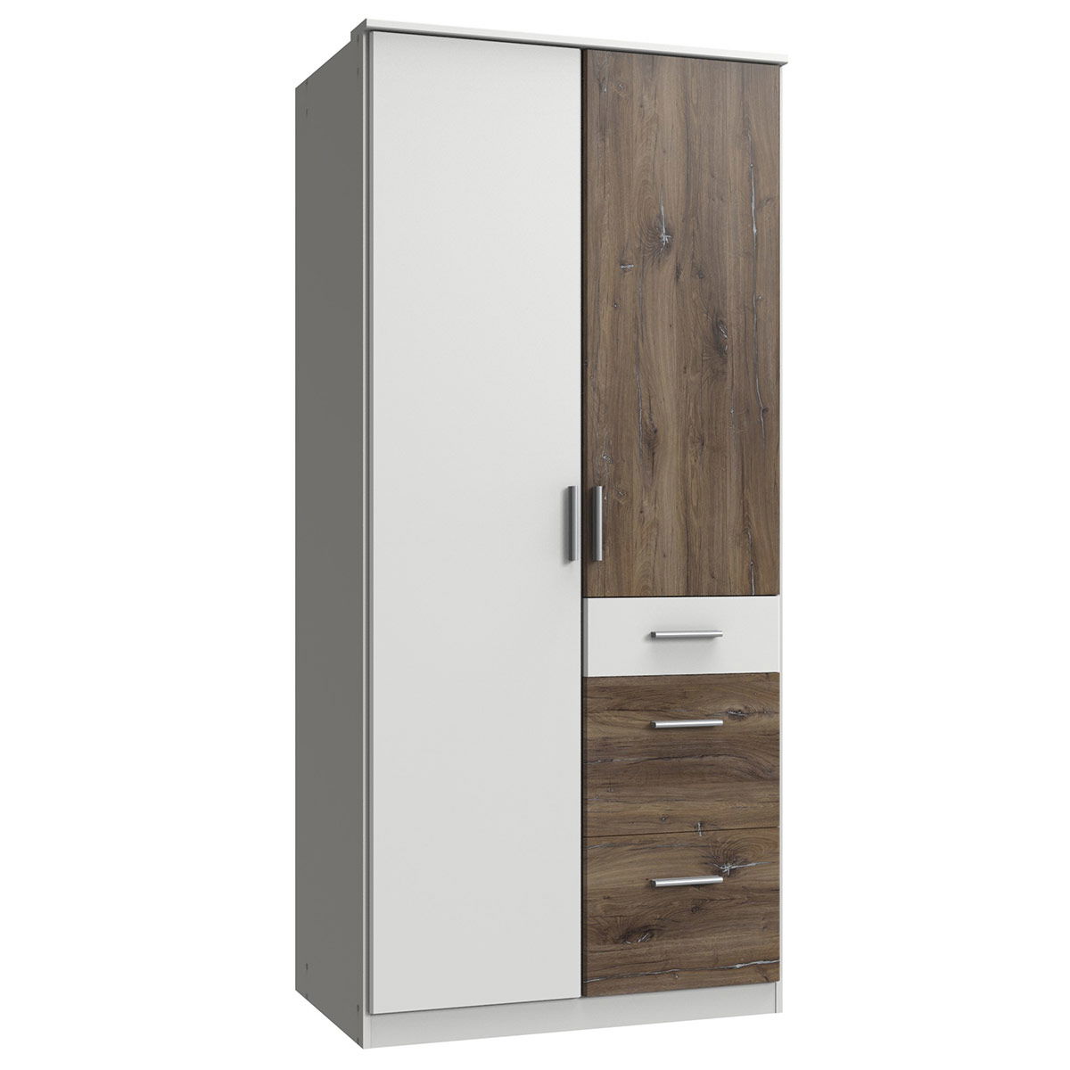 Wimex Joker Kleiderschrank 91 cm Weiß/Flagstaff-Eiche Dekor