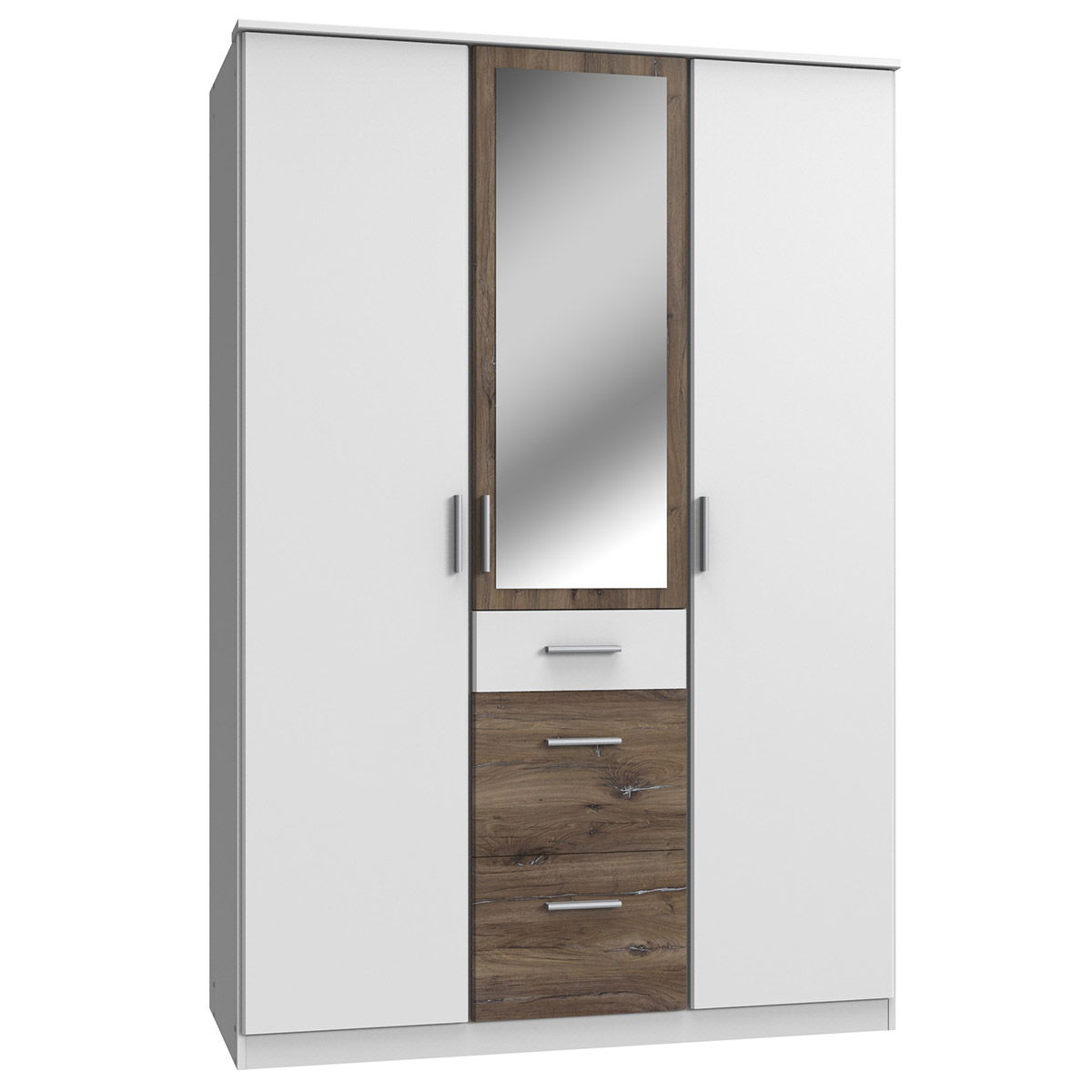 Wimex Joker Kleiderschrank 135 cm 1 Spiegel Weiß/Flagstaff-Eiche Dekor