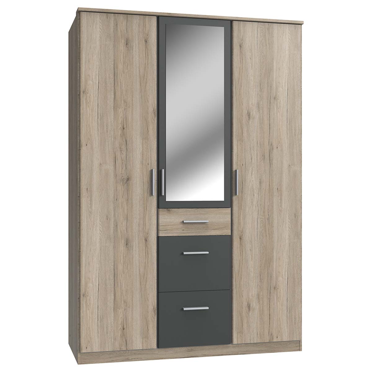 Wimex Joker Kleiderschrank 135 cm 1 Spiegel San Remo-Eiche Dekor/Graphit