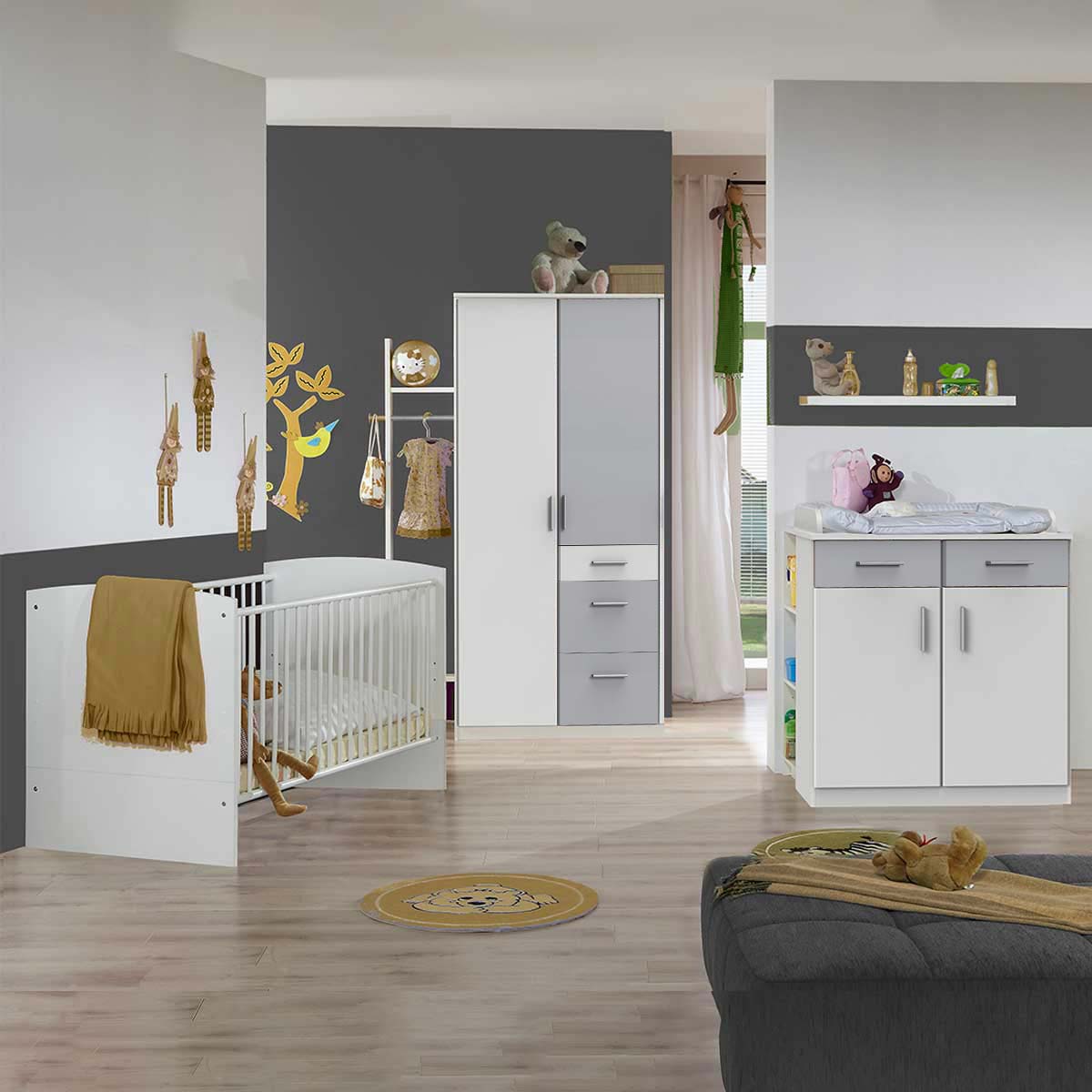 Wimex Joker Babyzimmer 3-teilig San Remo-Eiche Dekor/Graphit Kleiderschrank 91 cm